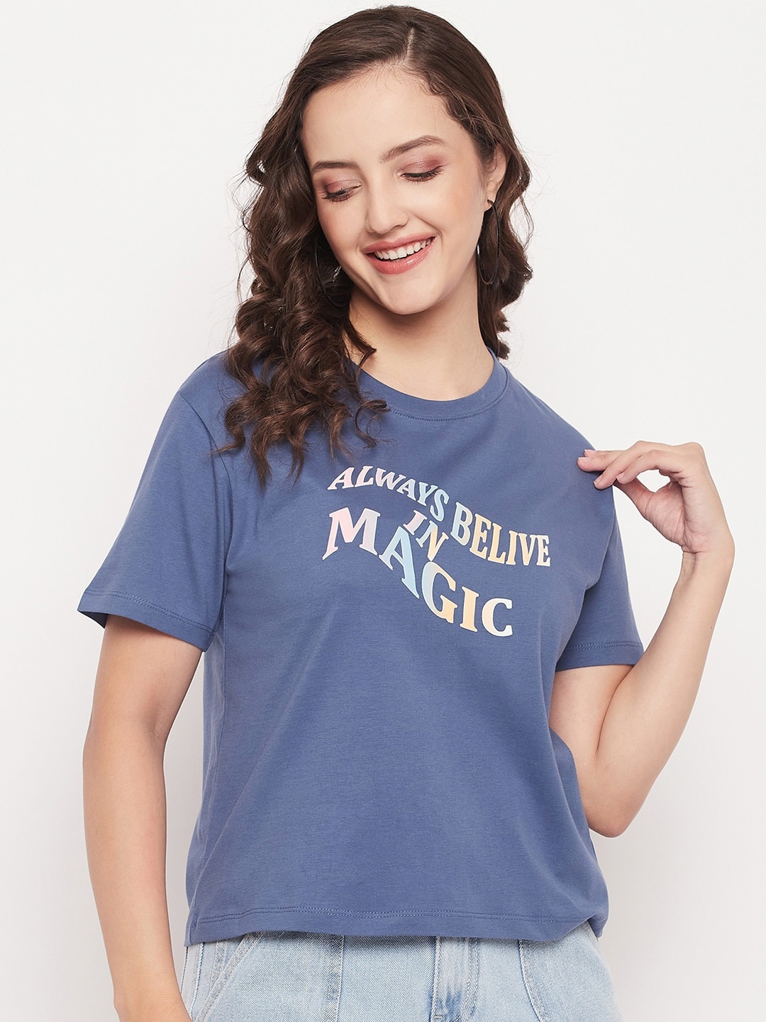 

Madame Typography Printed Cotton Top, Blue