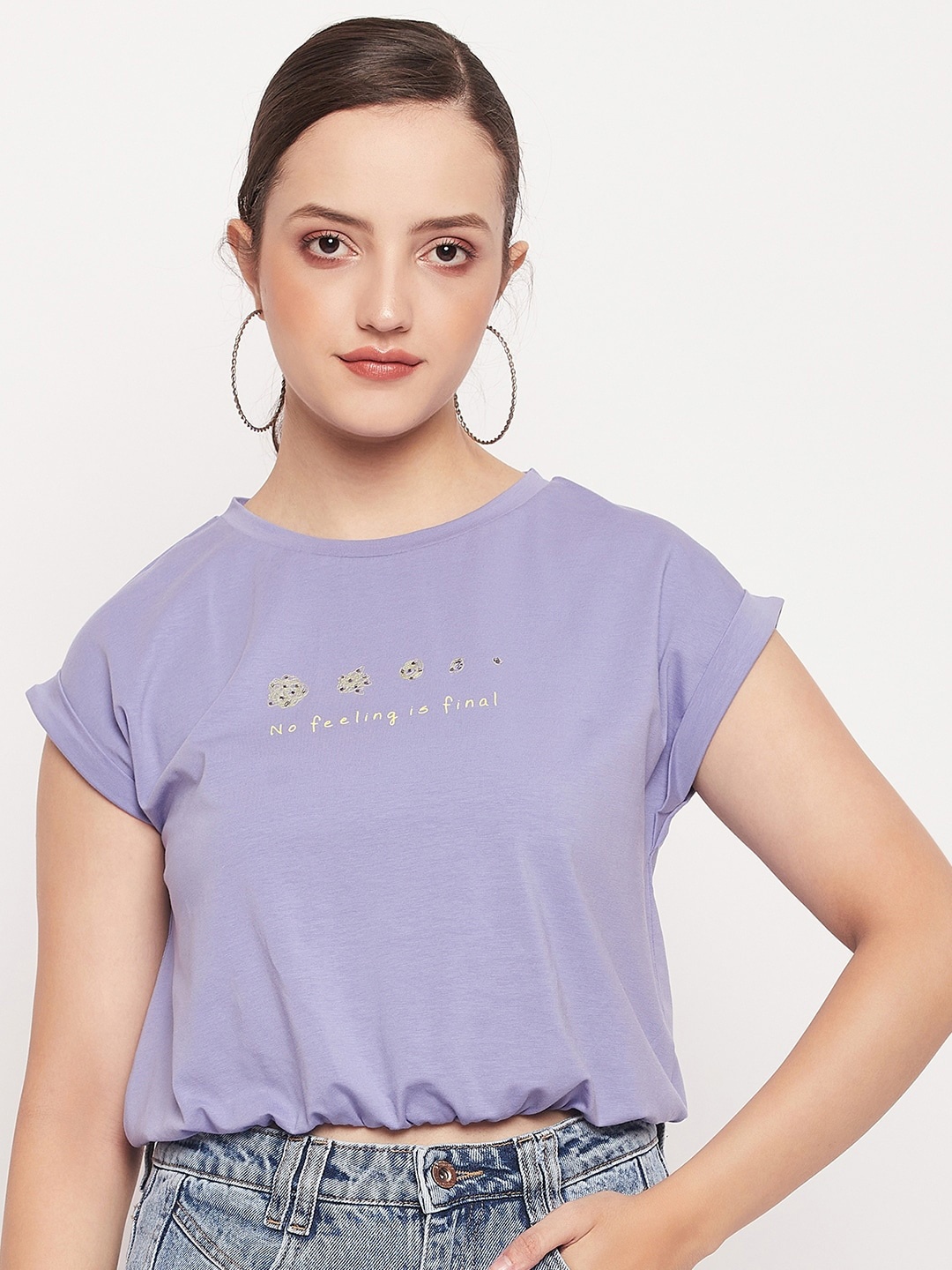 

Madame Typography Print Extended Sleeves Cotton Top, Violet
