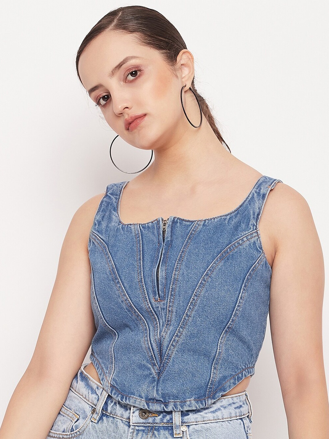 

Madame Scoop Neck Cotton Crop Top, Blue