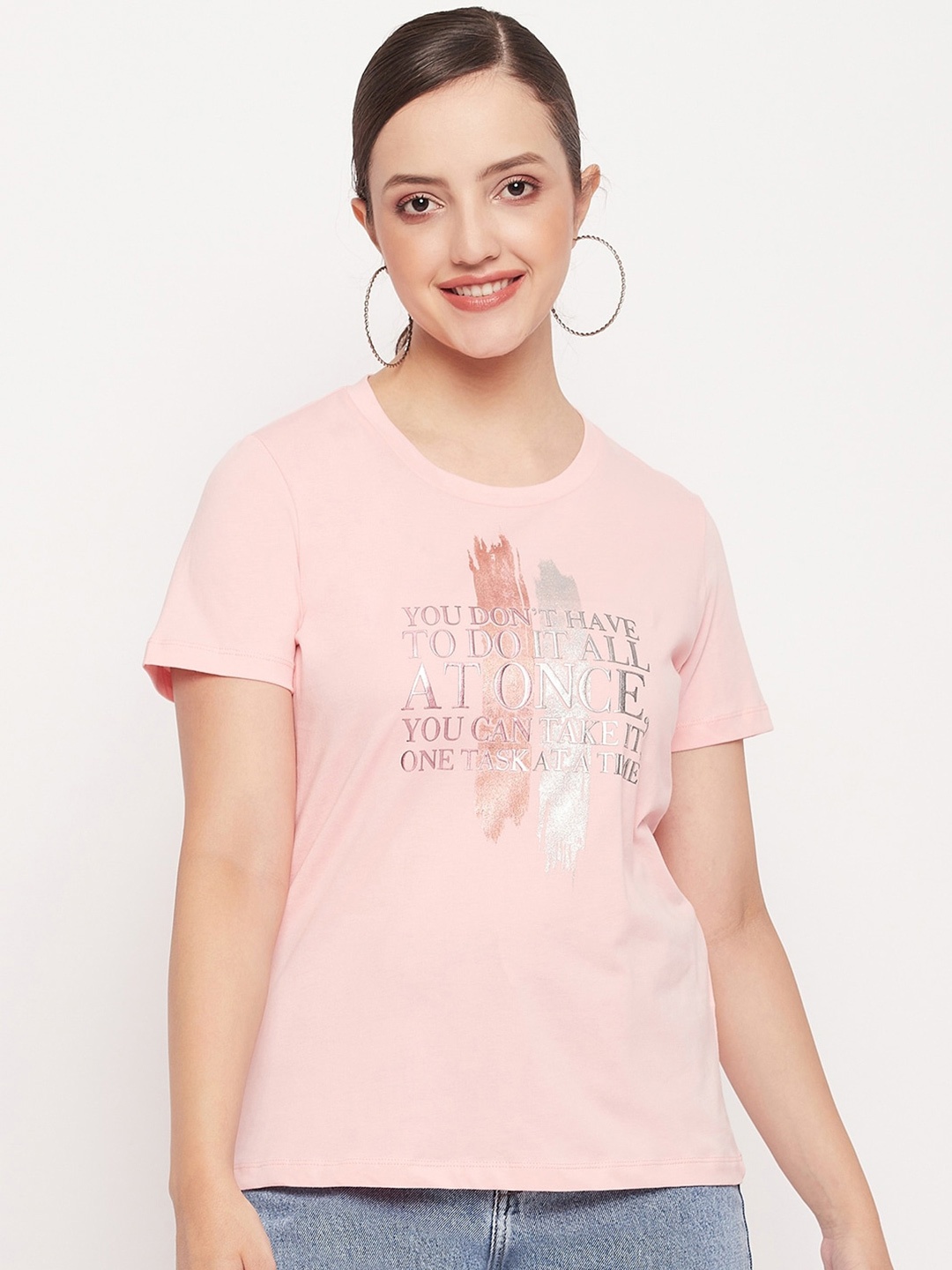 

Madame Typography Printed Cotton T-shirt, Pink