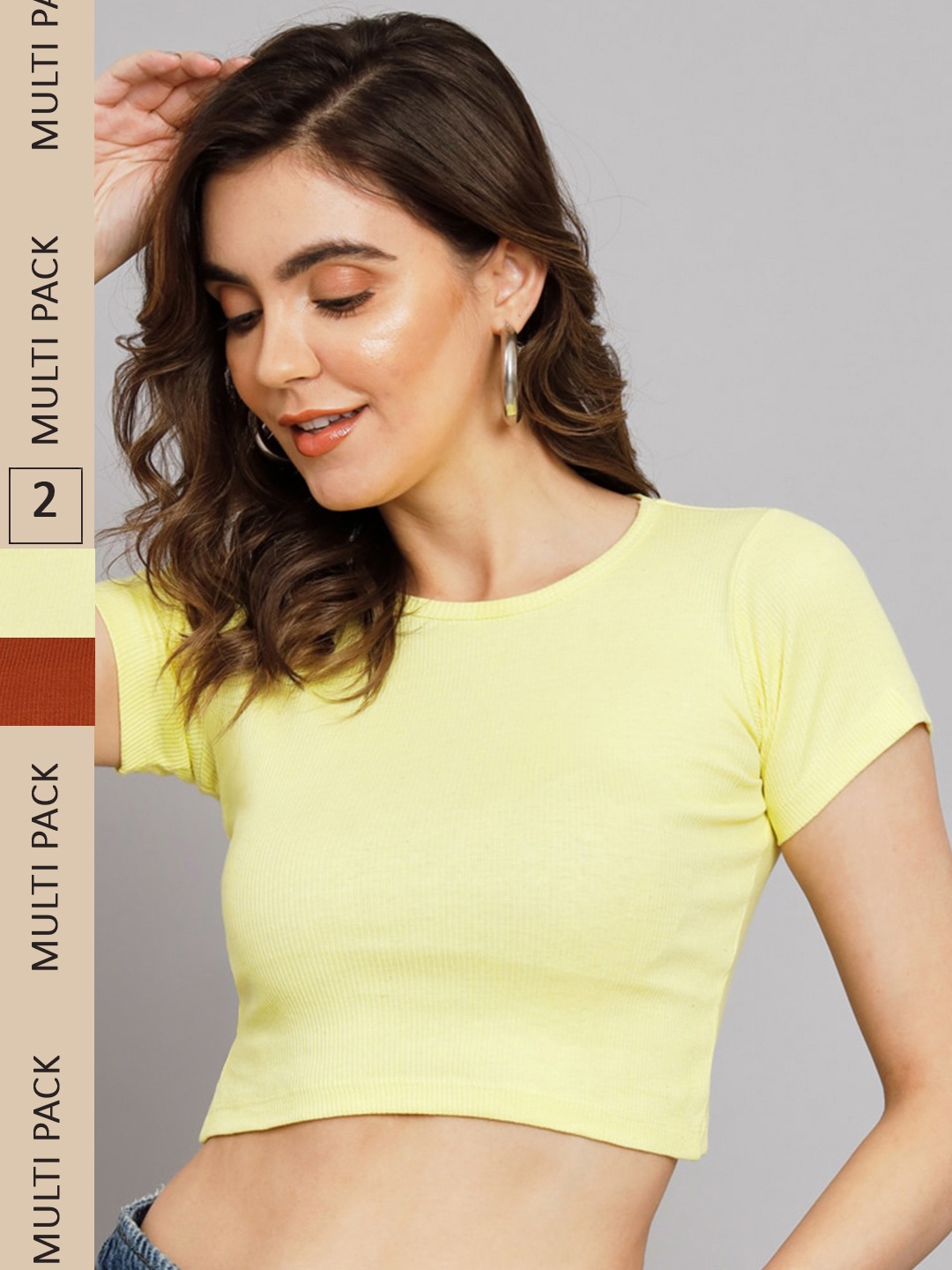 

GUTI Pack Of 2 Cotton Crop Fitted Top, Yellow