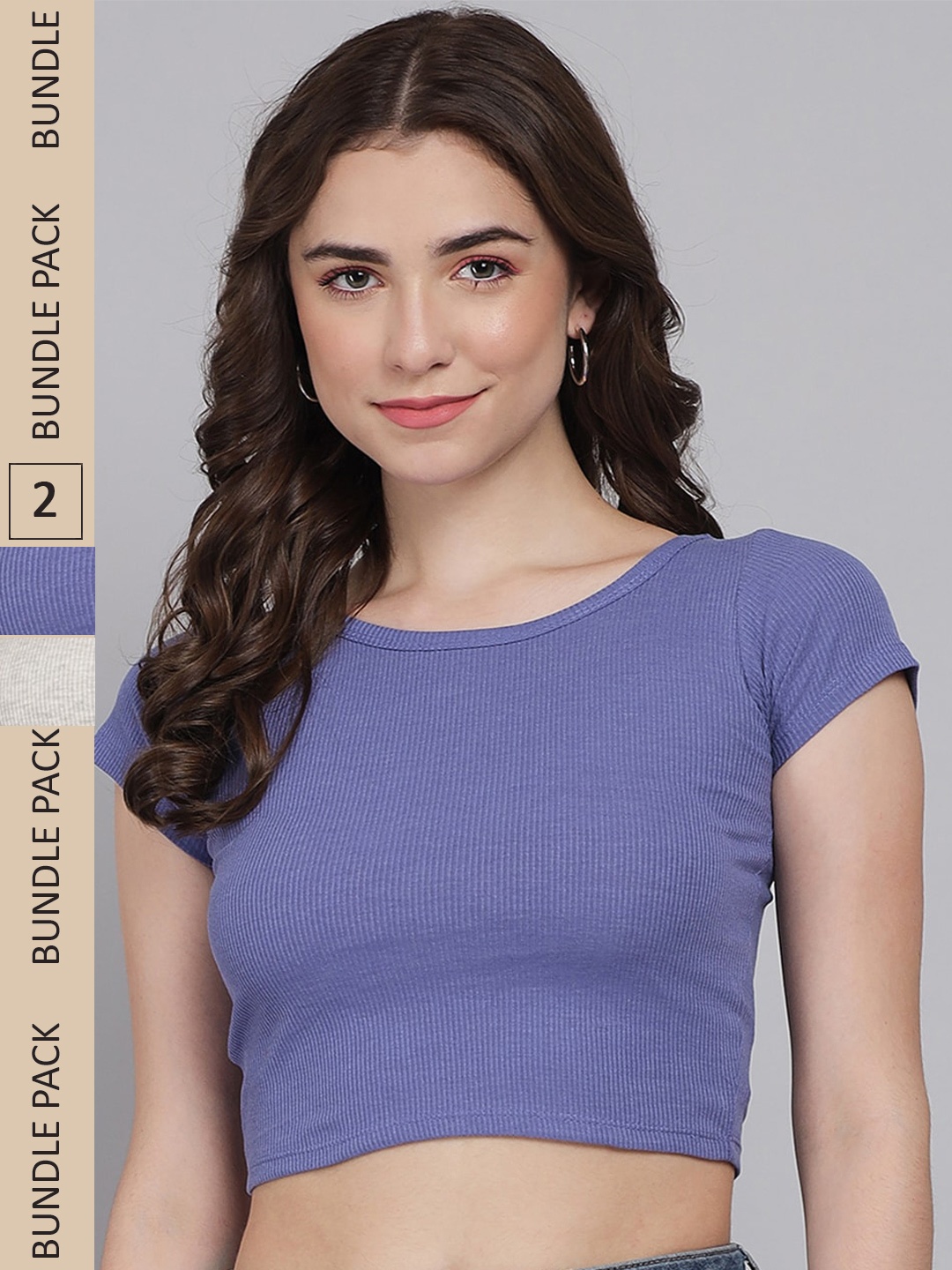 

GUTI Pack Of 2 Cotton Crop Fitted Top, Blue