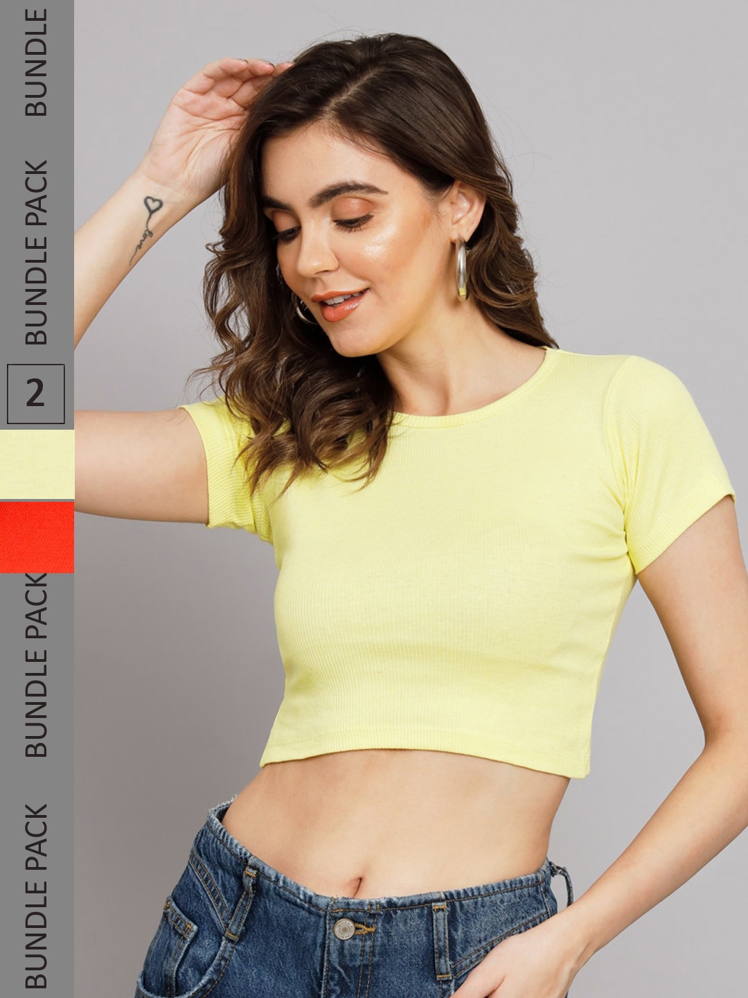 

GUTI Pack Of 2 Cotton Fitted Crop Top, Yellow
