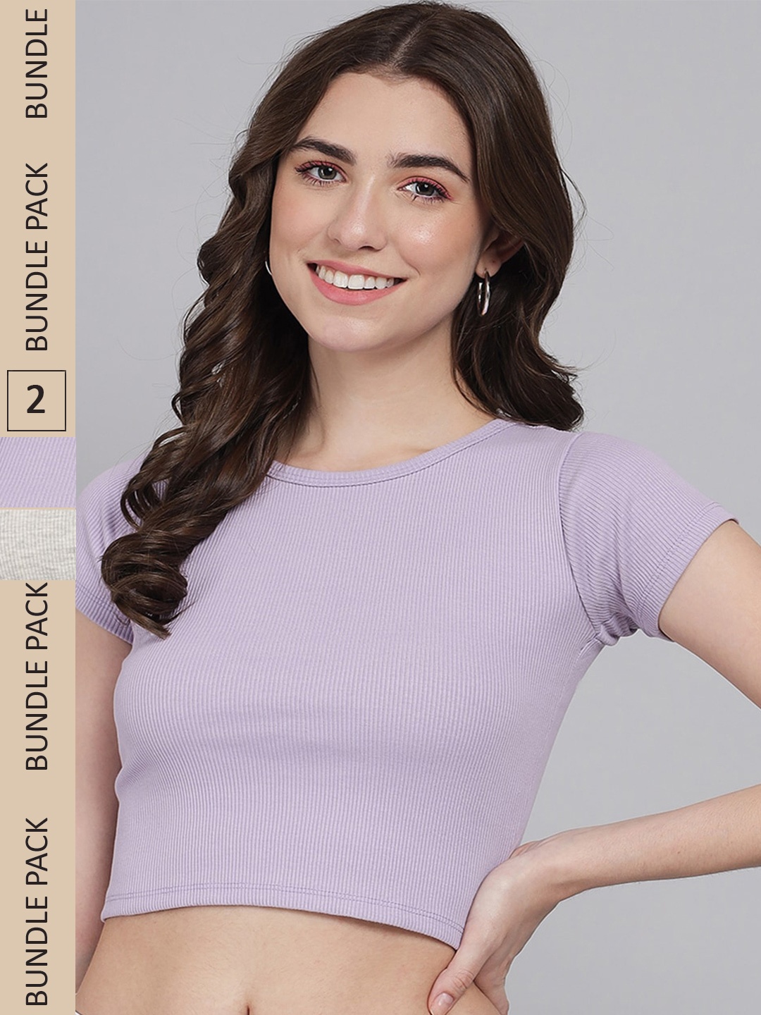 

GUTI Pack Of 2 Cotton Fitted Crop Top, Lavender