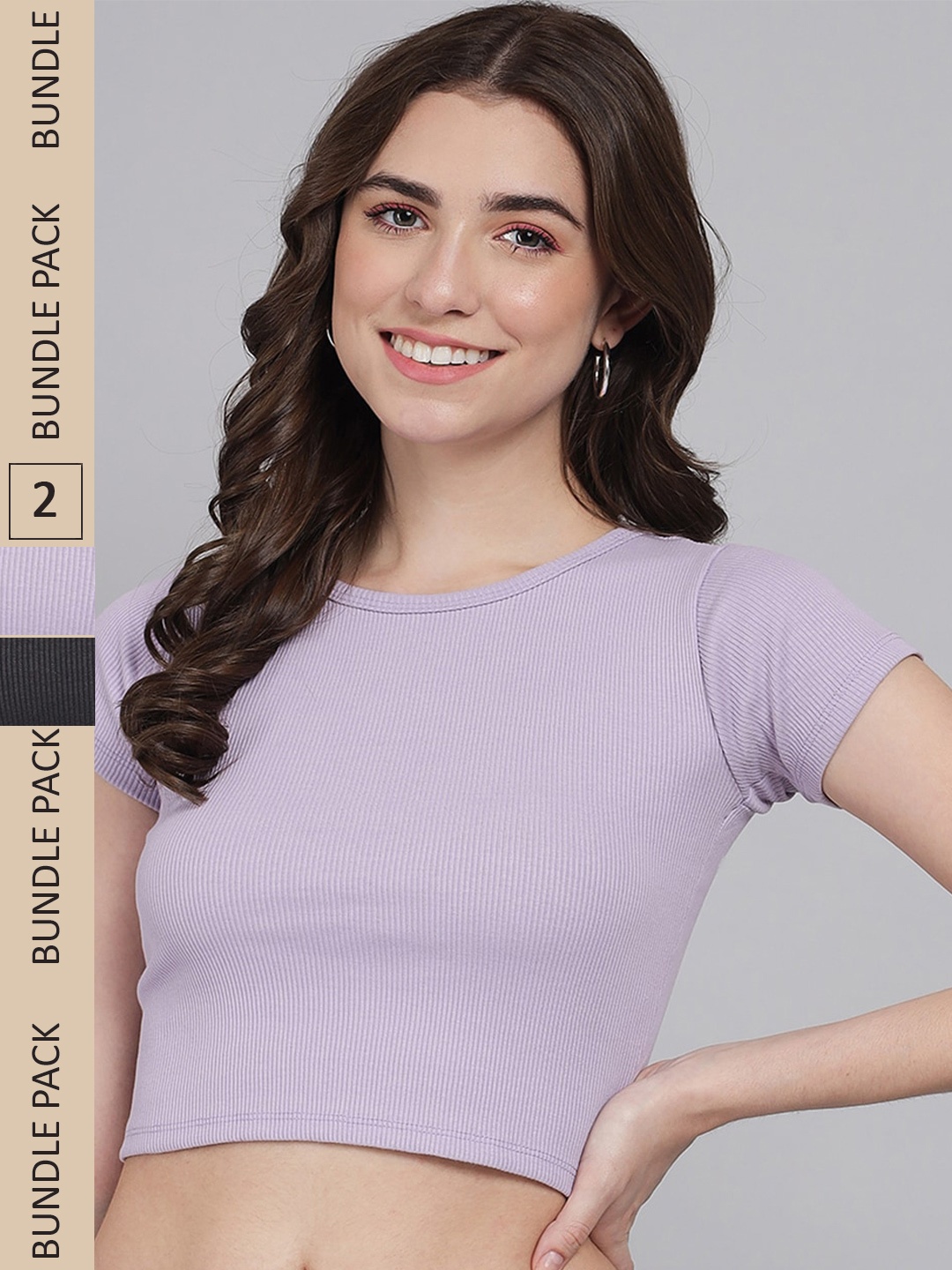 

GUTI Pack Of 2 Cotton Fitted Crop Top, Lavender