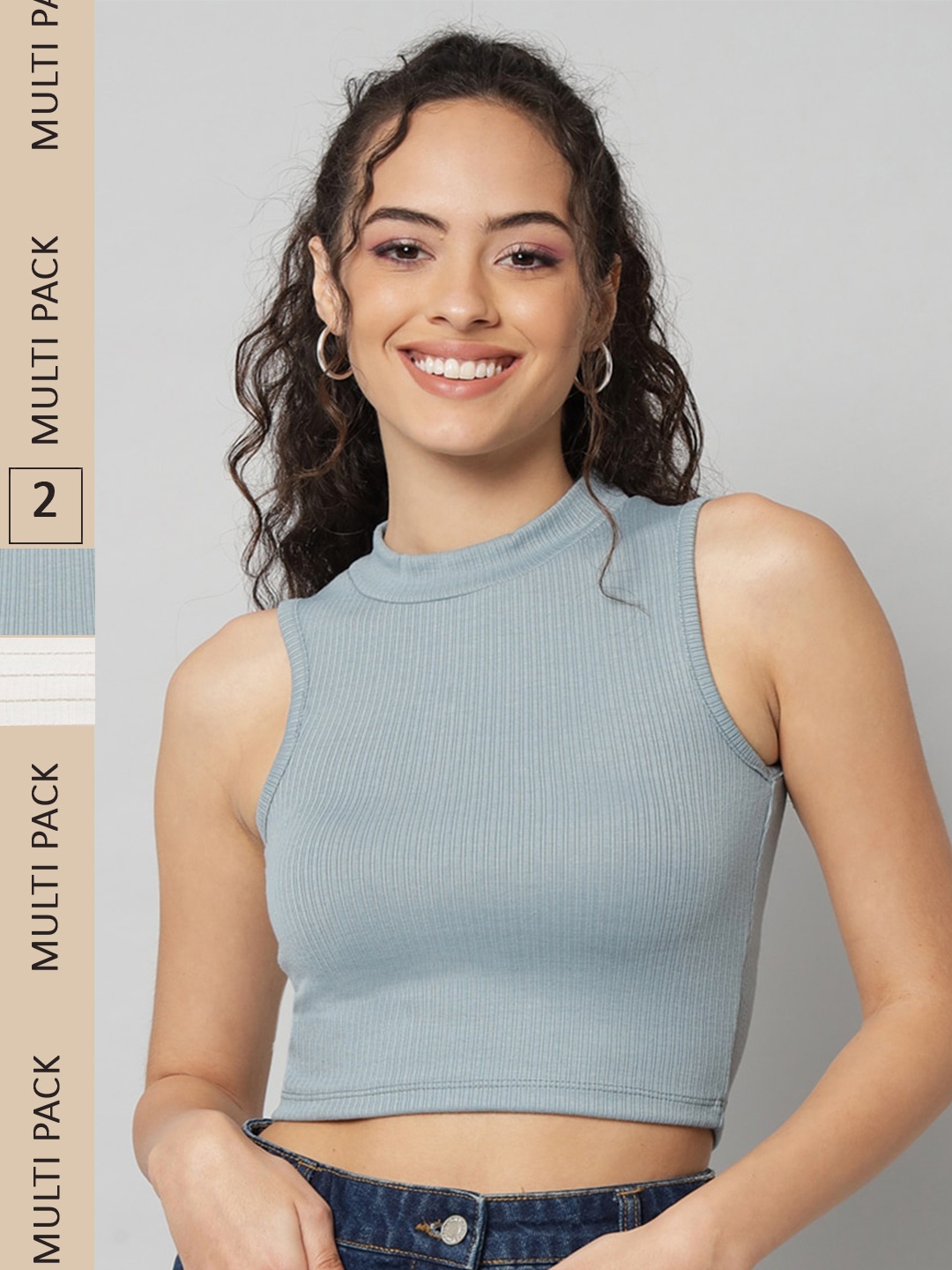 

GUTI Pack Of 2 Cotton Tank Crop Top, Blue