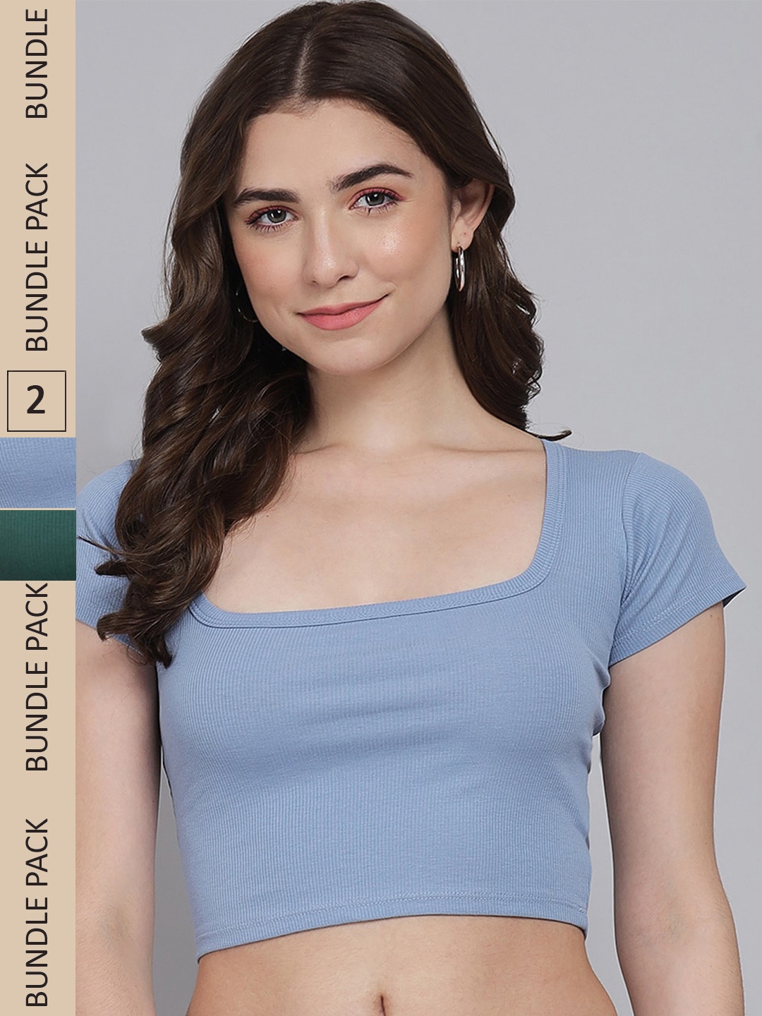 

GUTI Pack Of 2 Fitted Cotton Crop Top, Blue