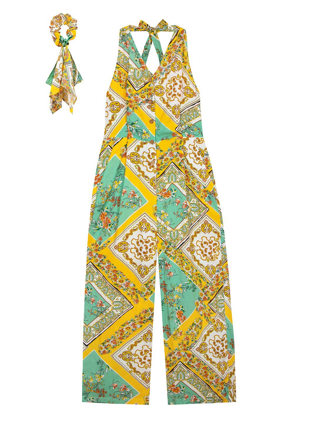 

Budding Bees Girls Ethnic Motifs Printed Basic Jumpsuit with Scrunchy, Yellow