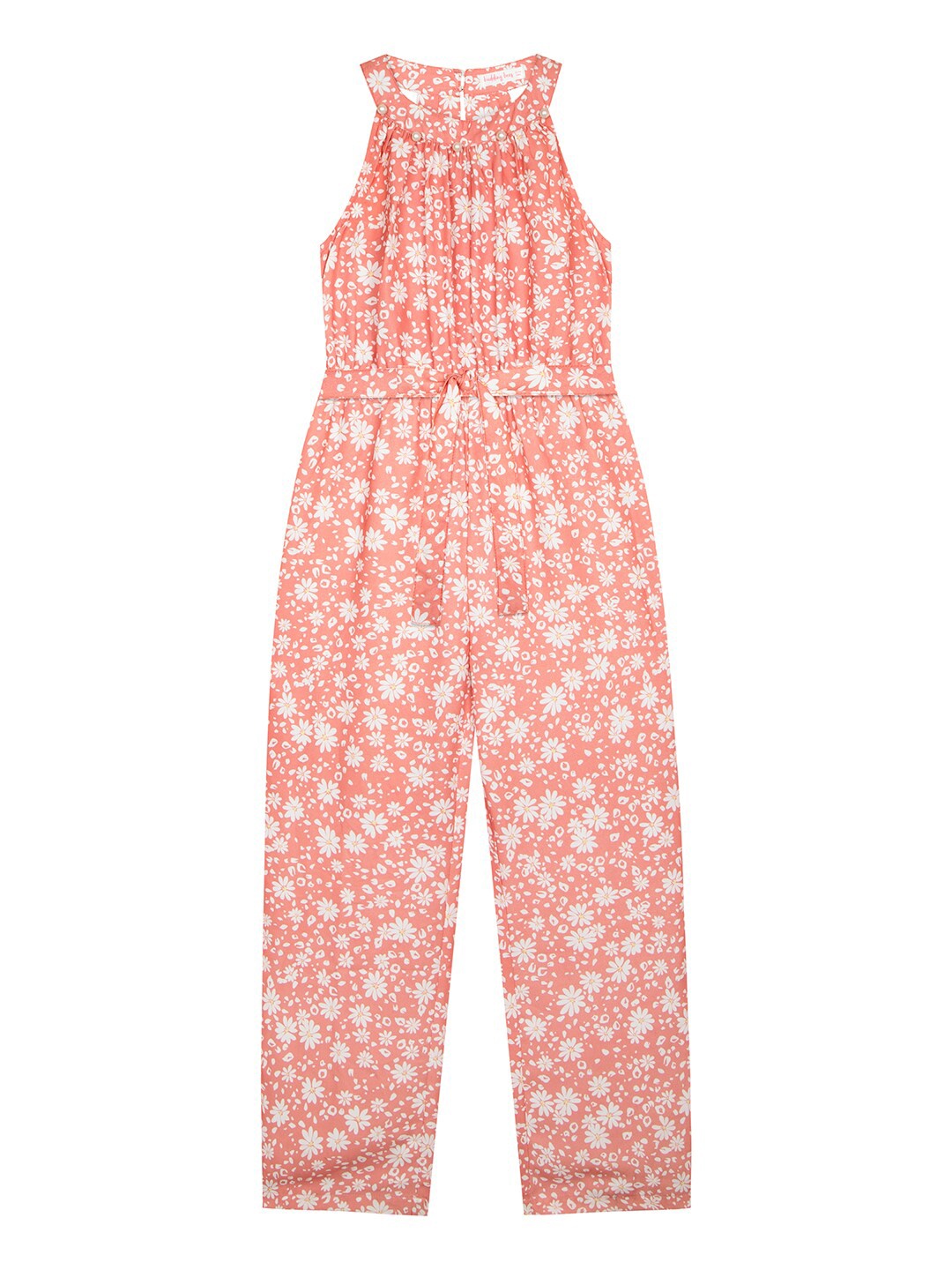 

Budding Bees Girls Halter Neck Floral Printed Gathered Basic Jumpsuit, Peach