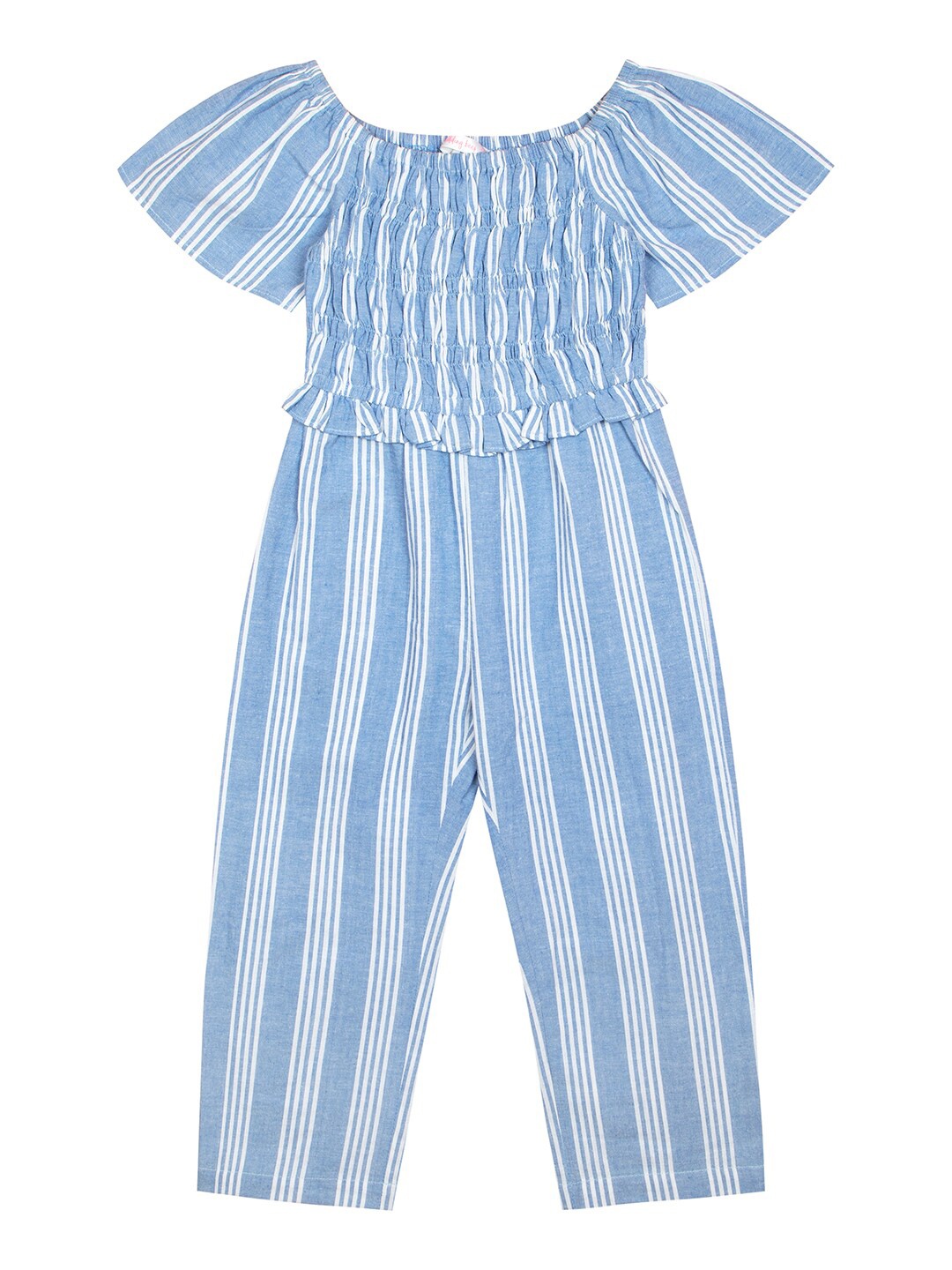 

Budding Bees Striped Smocked Cotton Basic Jumpsuit, Blue