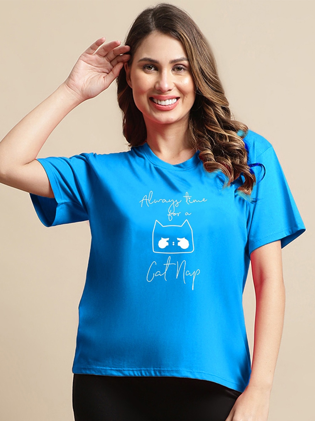 

Kanvin Typography Printed Drop-Shoulder Sleeves Oversized T-shirt, Blue