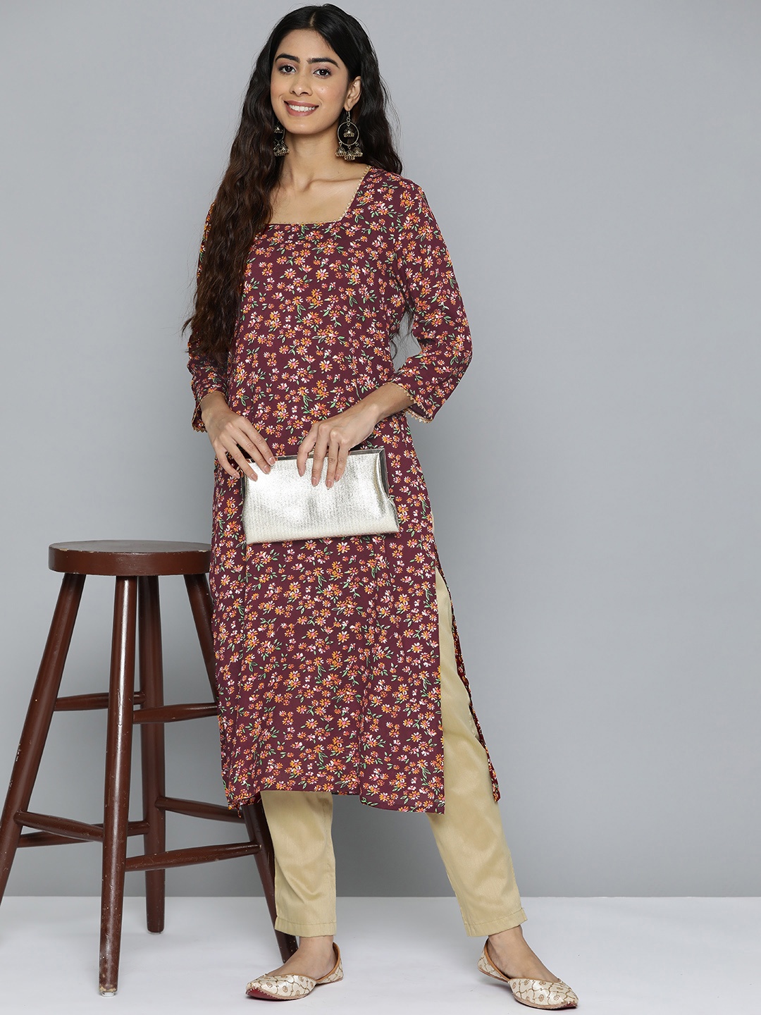 

HERE&NOW Women Red Floral Printed Floral Kurta