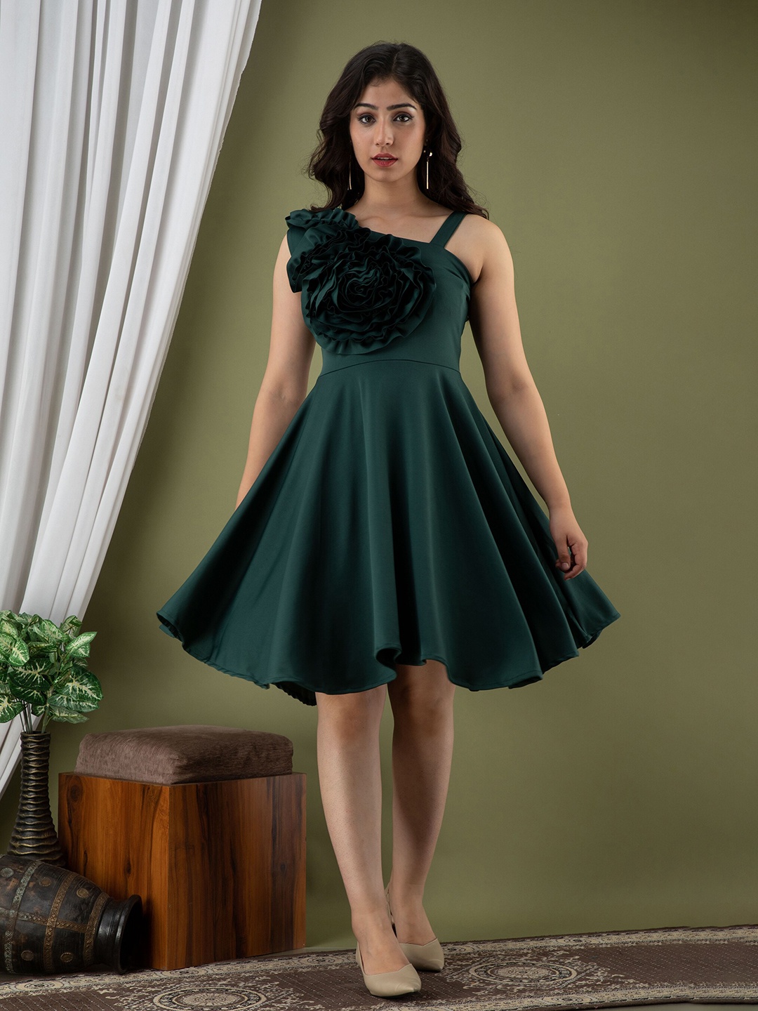 

Mialo fashion Ruffled Linen Fit & Flare Dress, Green