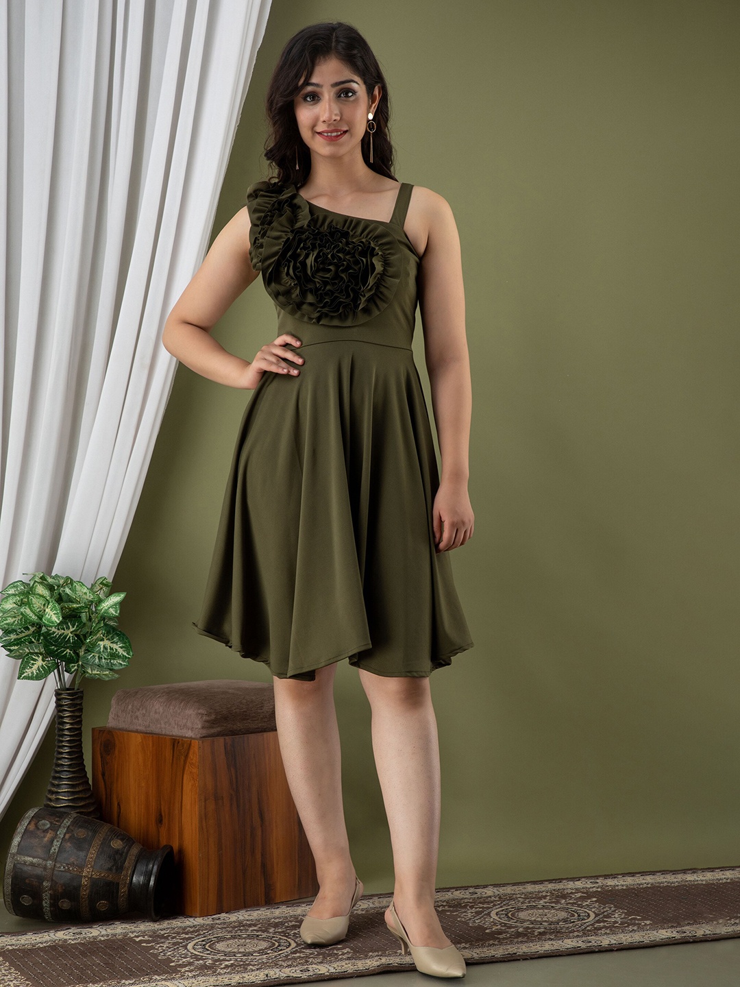 

Mialo fashion Ruffled Linen Fit & Flare Dress, Khaki