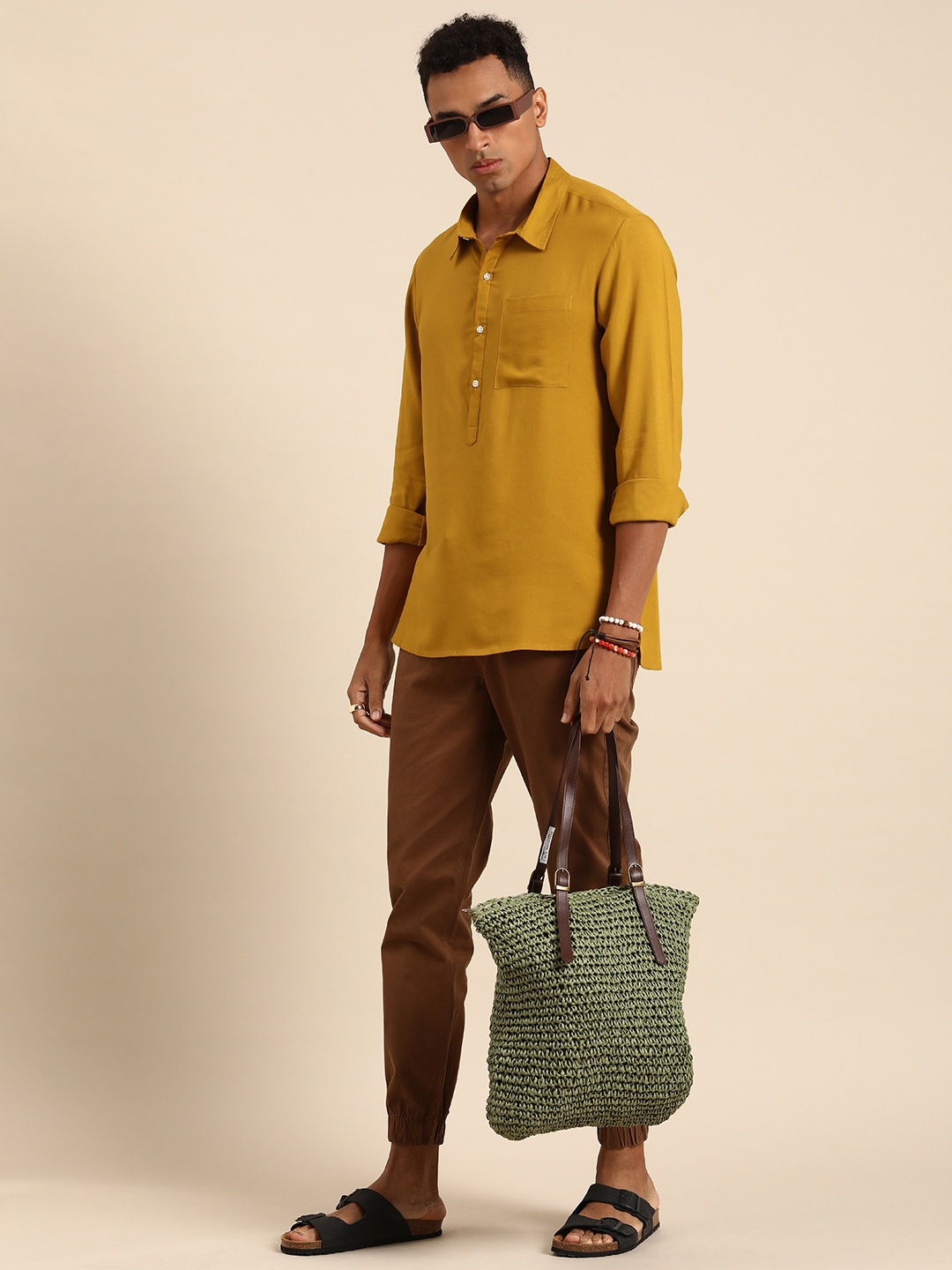 

Sangria Men Mustard Boxy Opaque Casual Shirt