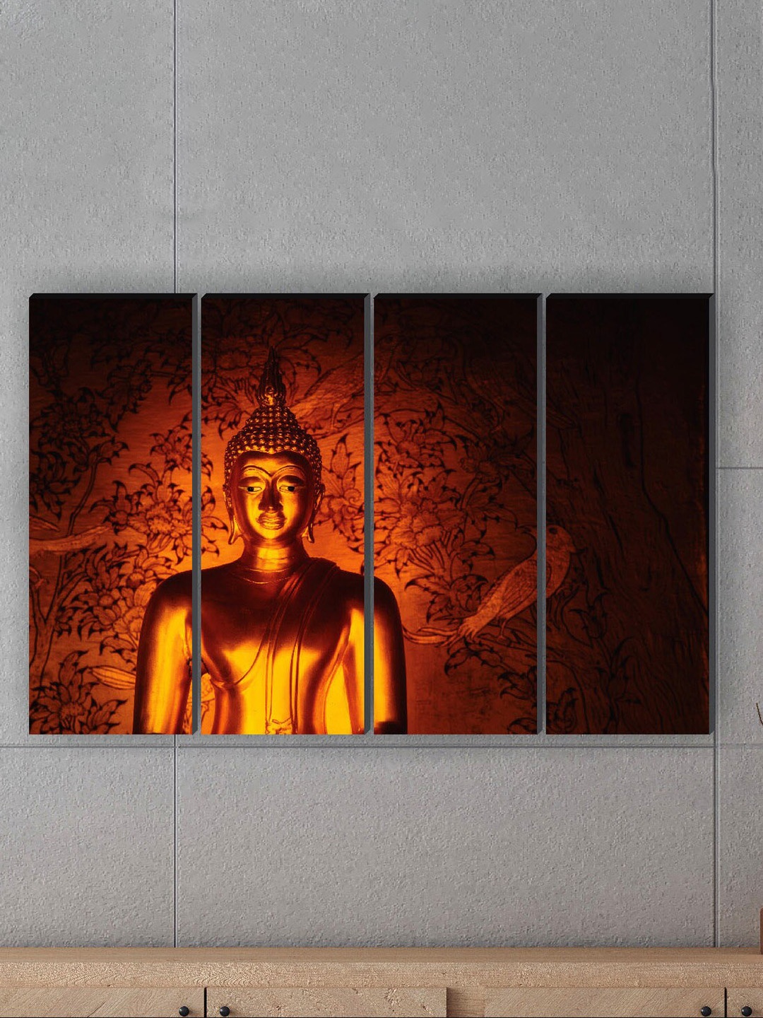 

SAF 4-Pcs Red & Yellow Buddha Printed Framed Wall Painting