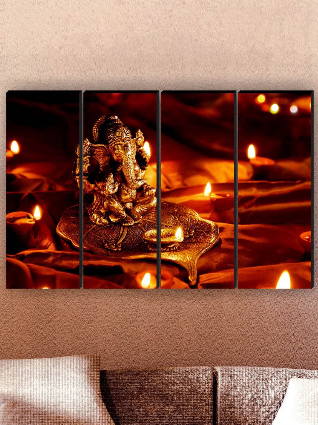 

SAF 4-Pcs Red & Gold Ganesha Printed Framed Wall Painting