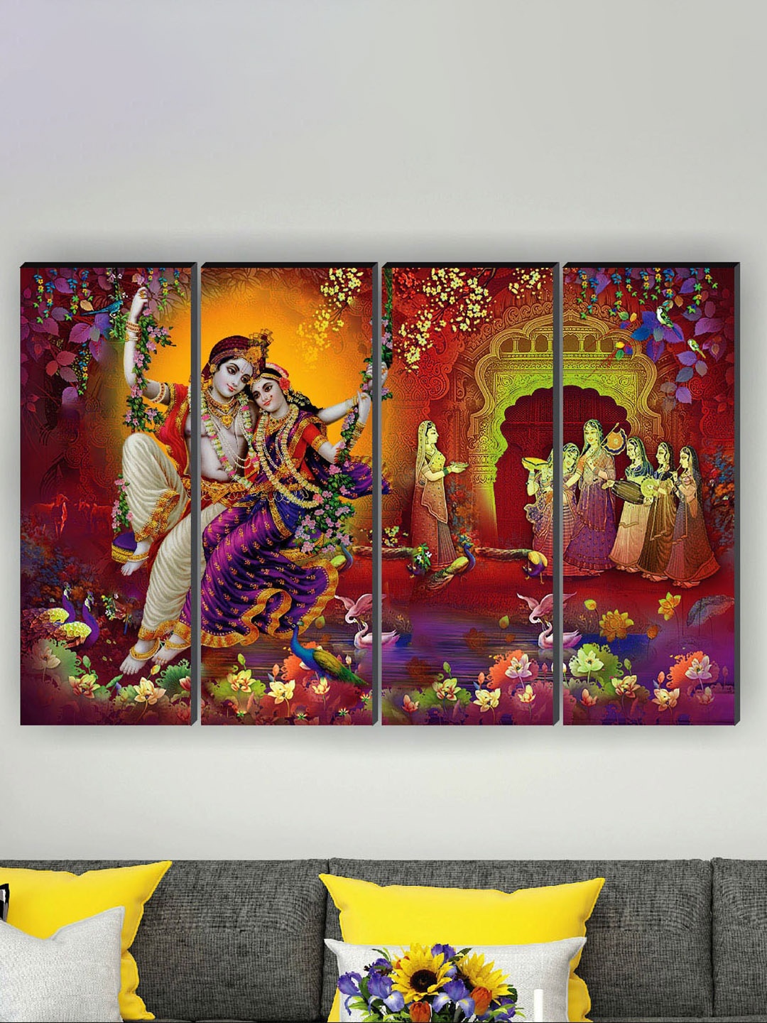 

SAF 4 Pieces Pink & Purple Radha Krishna Printed Framed Wall Art