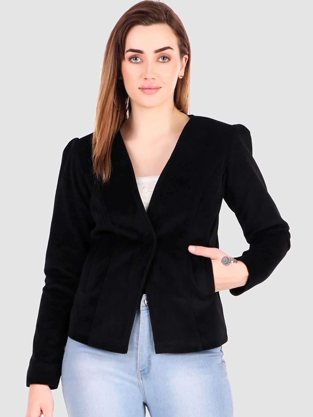 

Leather Retail Lightweight Crop Tailored Jacket, Black