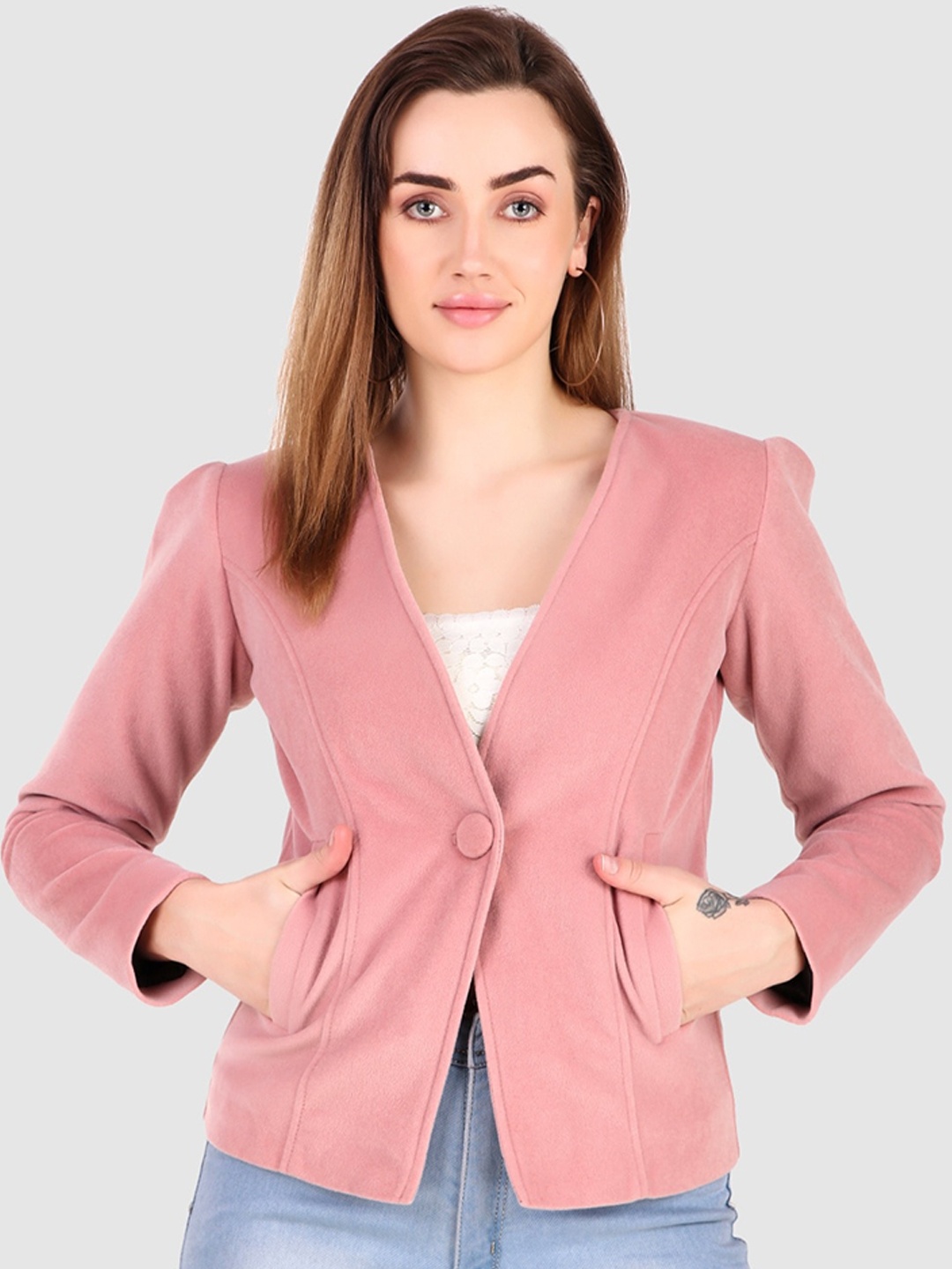 

Leather Retail Lightweight Crop Tailored Jacket, Pink