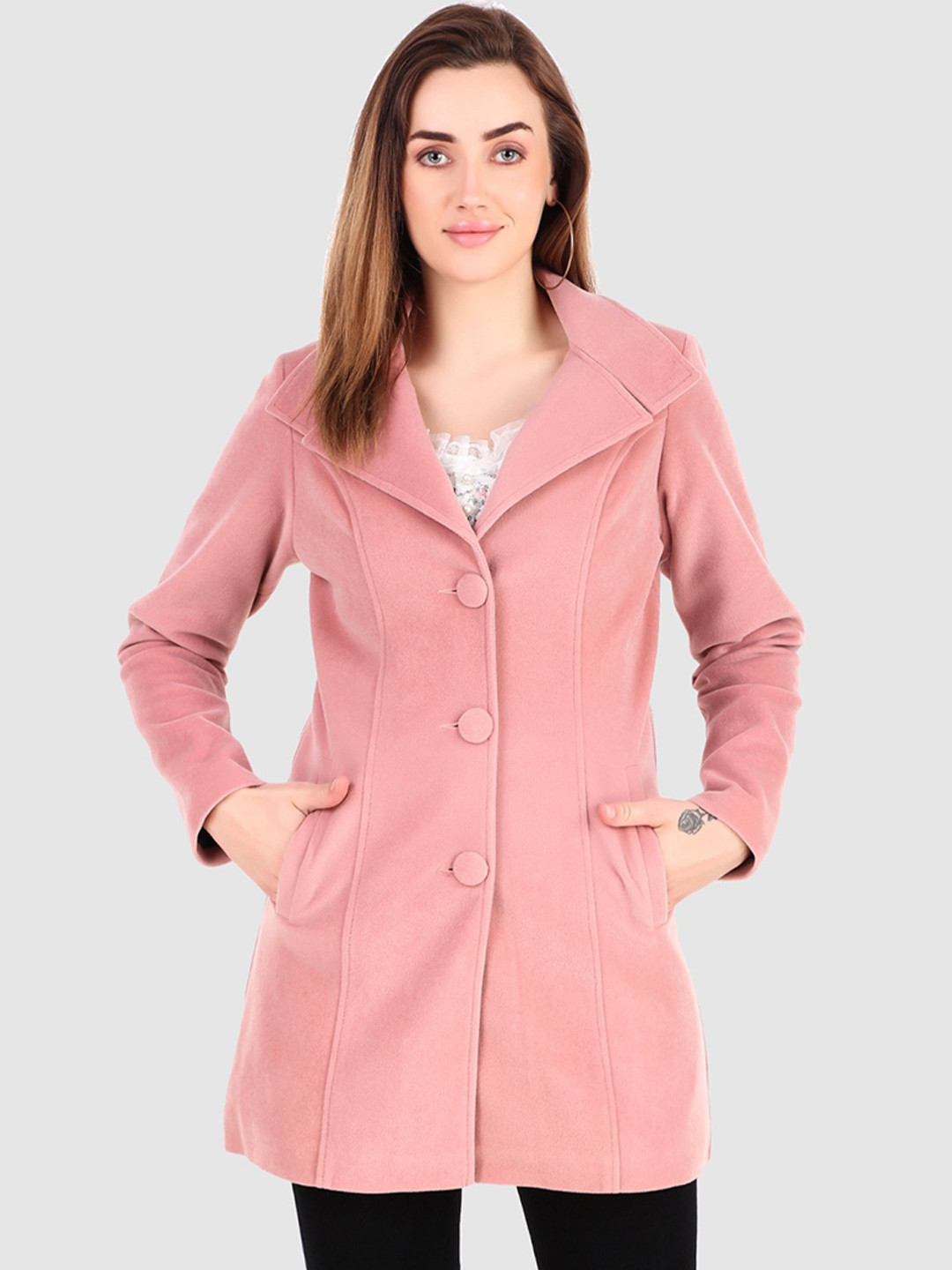 

Leather Retail Lapel Collar Lightweight Longline Tailored Jacket, Pink