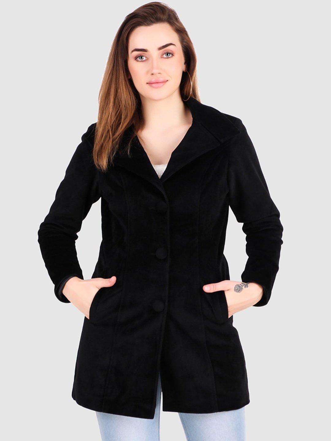 

Leather Retail Lapel Colllar Lightweight Longline Tailored Jacket, Black