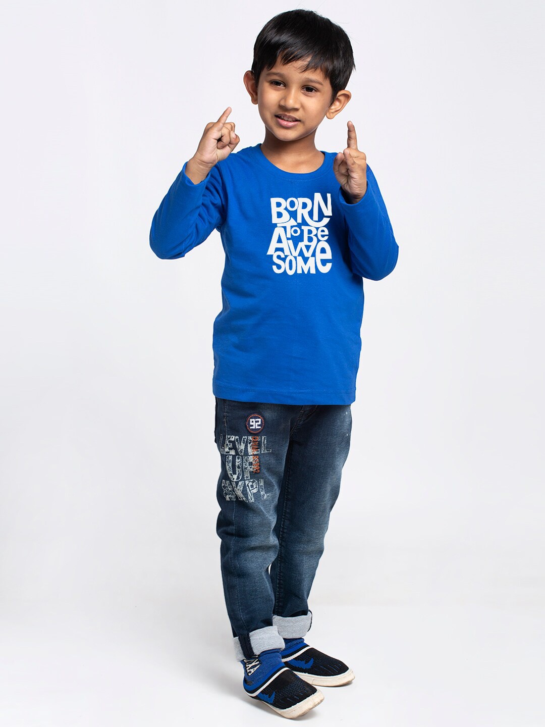 Friskers Boys Typography Printed Cotton T-shirt, Blue