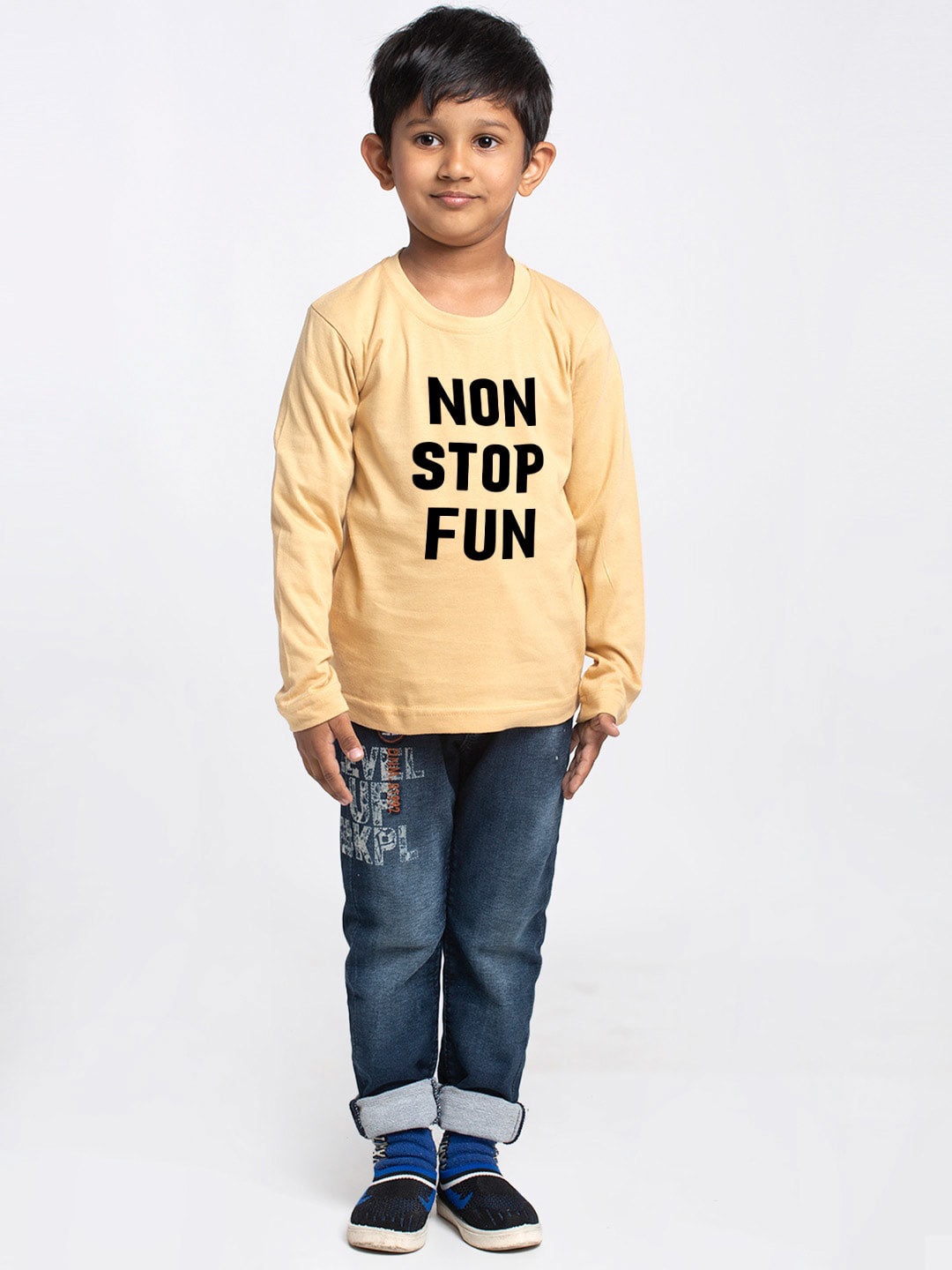 

Friskers Boys Typography Printed Cotton T-shirt, Beige