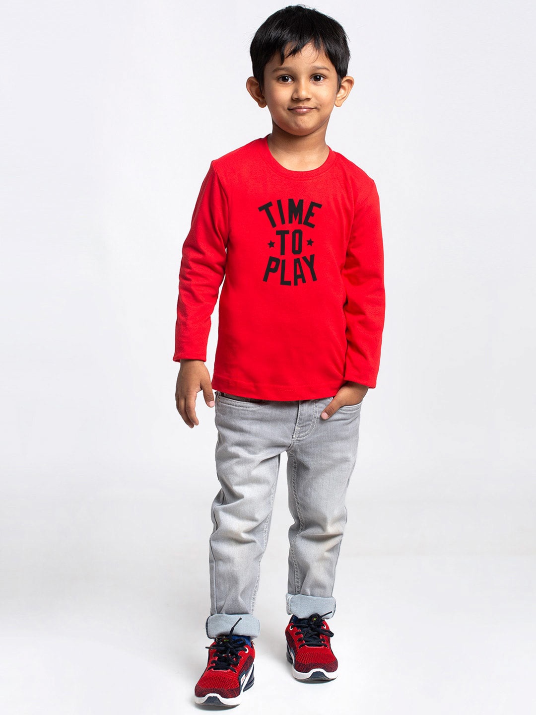 Friskers Boys Typography Printed Cotton T-shirt, Red