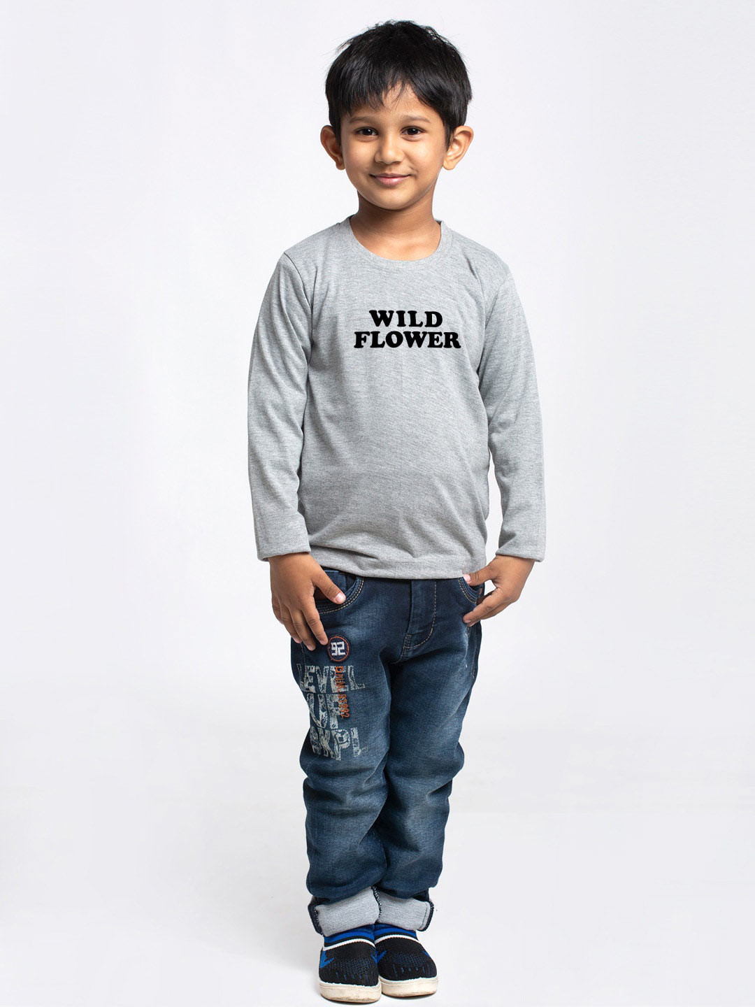 

Friskers Boys Typography Printed Cotton T-shirt, Grey