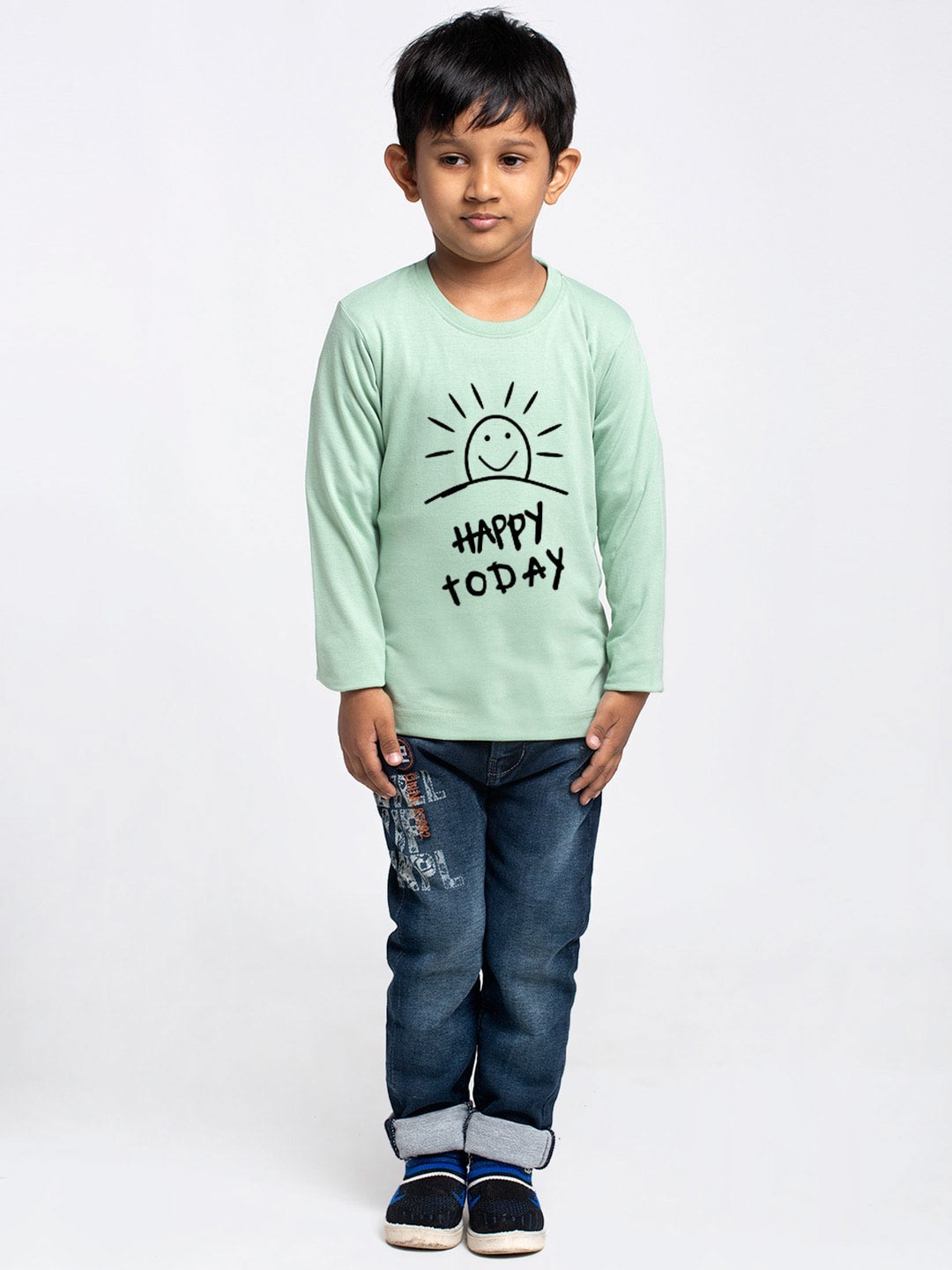

Friskers Boys Typography Printed Cotton T-shirt, Sea green