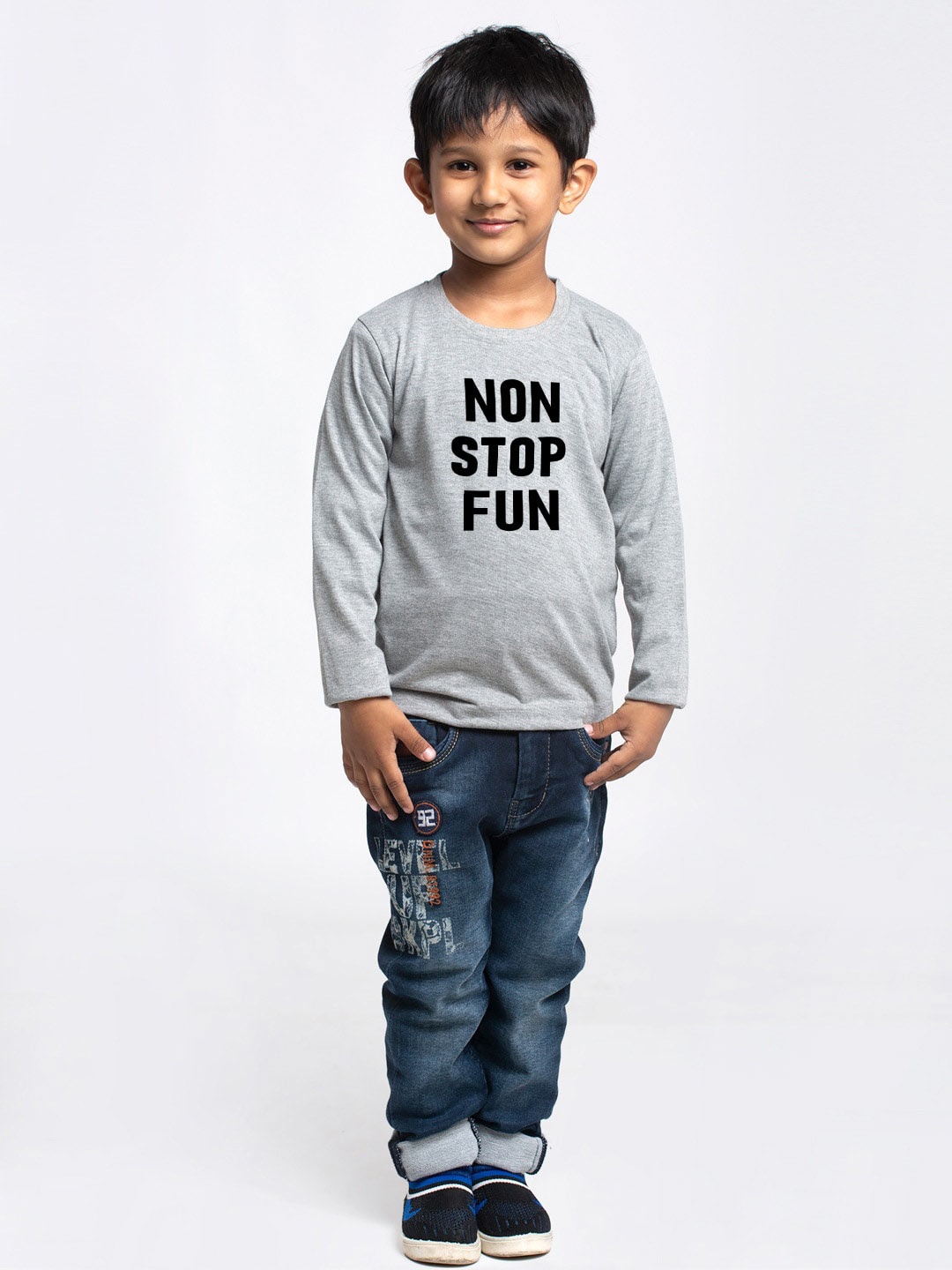 

Friskers Boys Typography Printed Cotton T-shirt, Grey