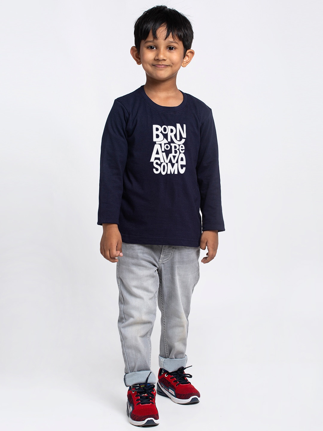 

Friskers Boys Typography Printed Cotton T-shirt, Navy blue