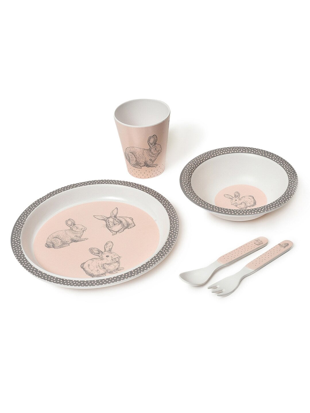 

MiArcus Peach-Coloured & White 5 Pieces Printed Melamine Matte Dinner Set