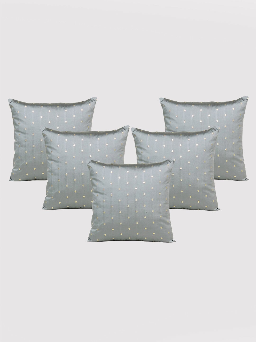 

OUSSUM Grey & Gold-Toned 5 Pieces Polka Dot Art Silk Square Cushion Covers