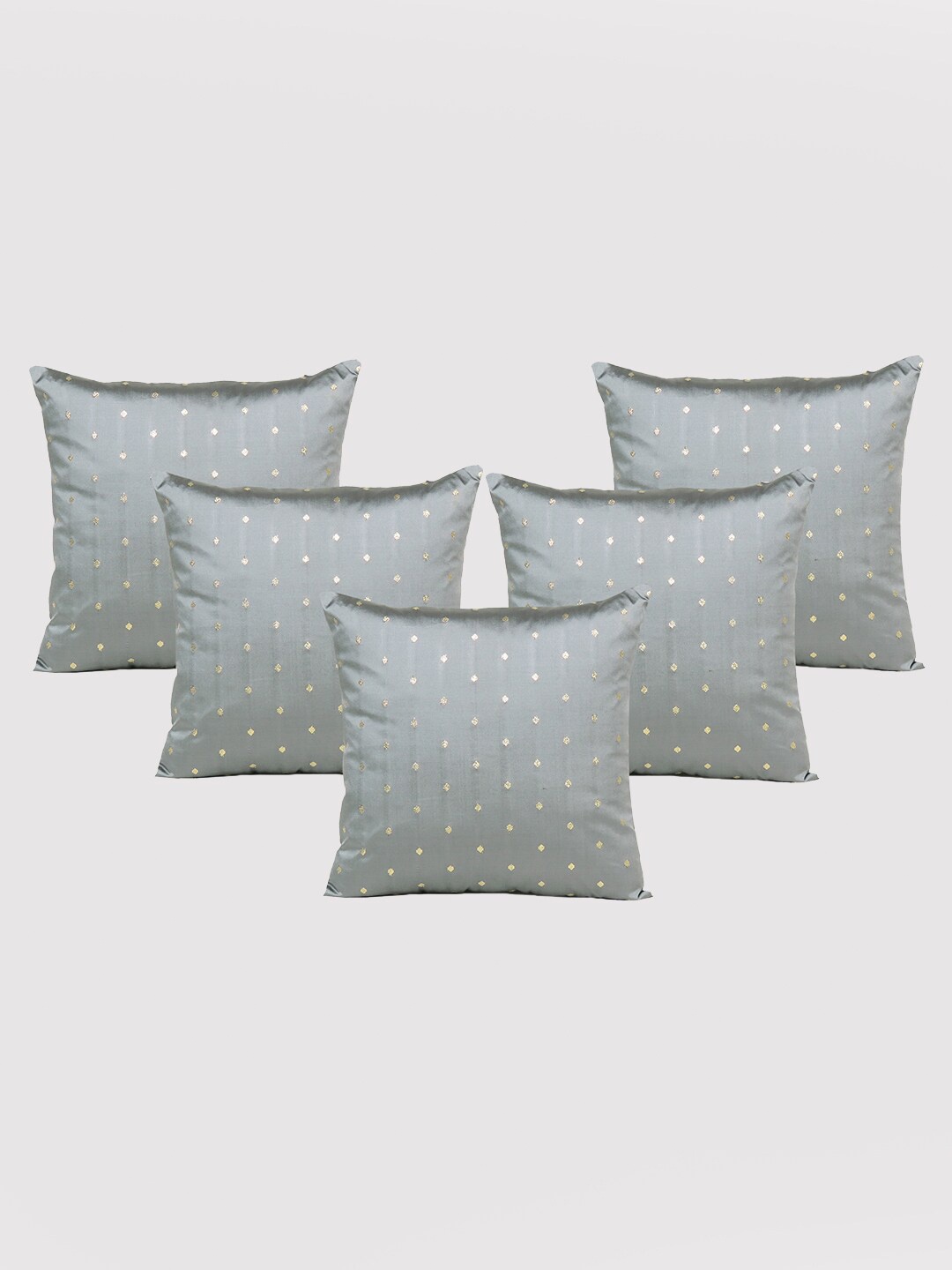 

OUSSUM 5 Pieces Grey & Gold-Toned Polka Dots Art Silk Square Cushion Covers