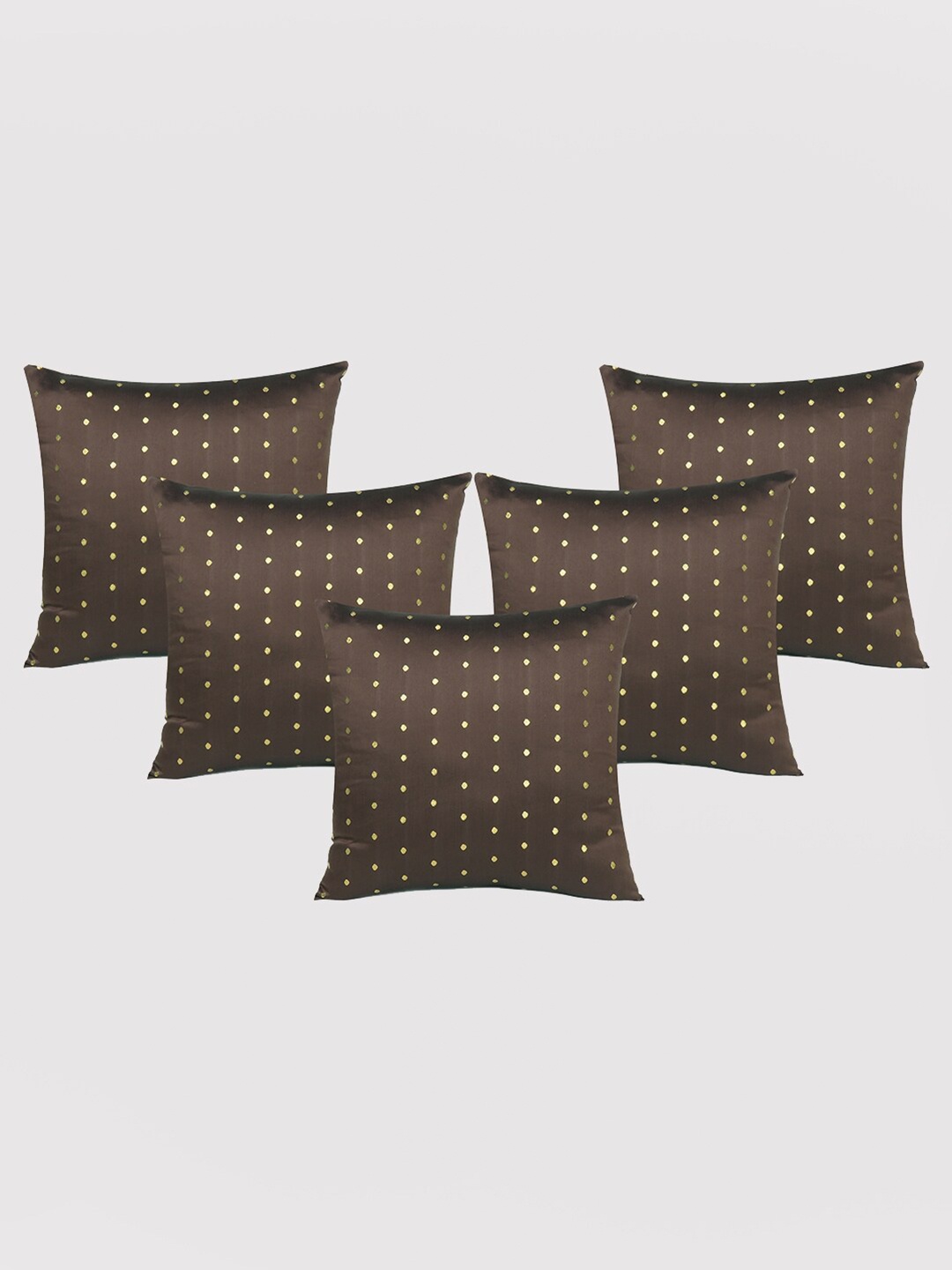 

OUSSUM Brown & Gold-Toned 5 Pieces Polka Dot Art Silk Square Cushion Covers