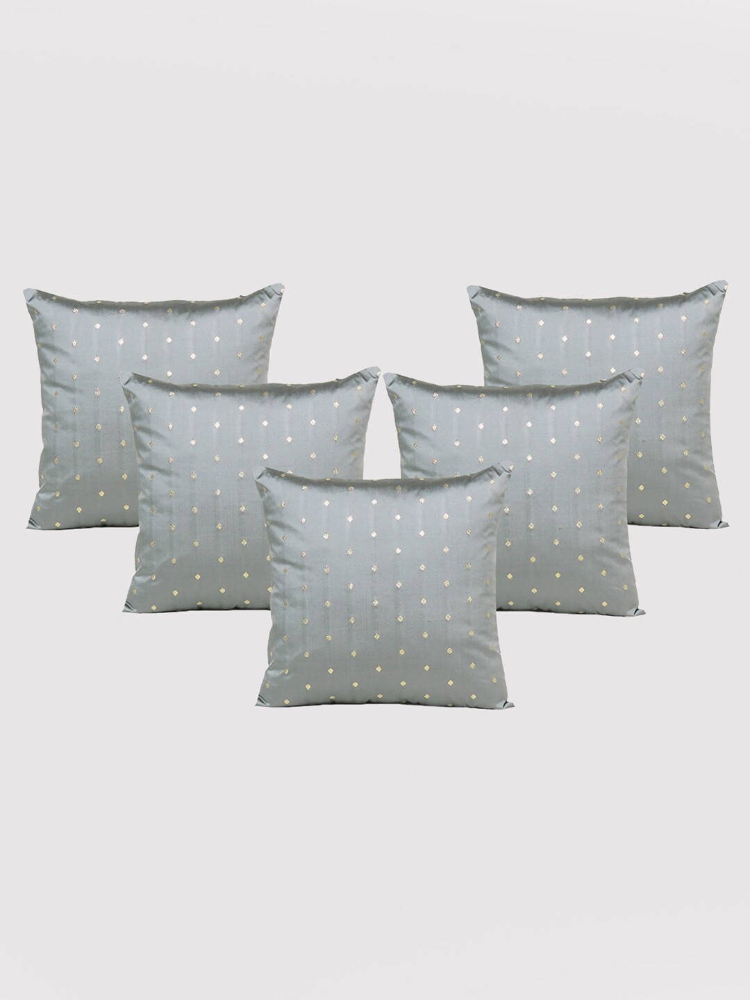 

OUSSUM 5 Pieces Grey & Gold-Toned Polka Dot Art Silk Square Cushion Covers