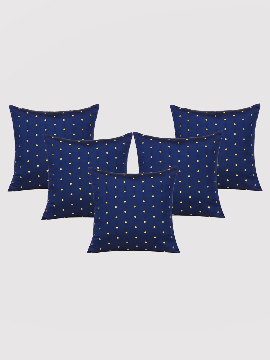 

OUSSUM Navy Blue & Gold-Toned 5 Pieces Polka Dots Art Silk Square Cushion Covers