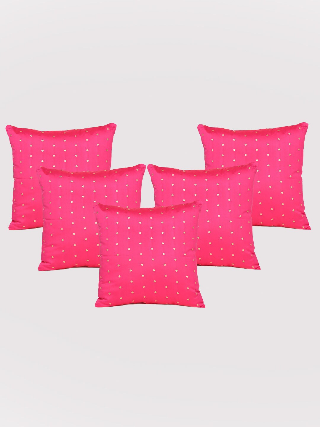 

OUSSUM Pink & Gold-Toned 5 Pieces Geometric Art Silk Square Cushion Covers