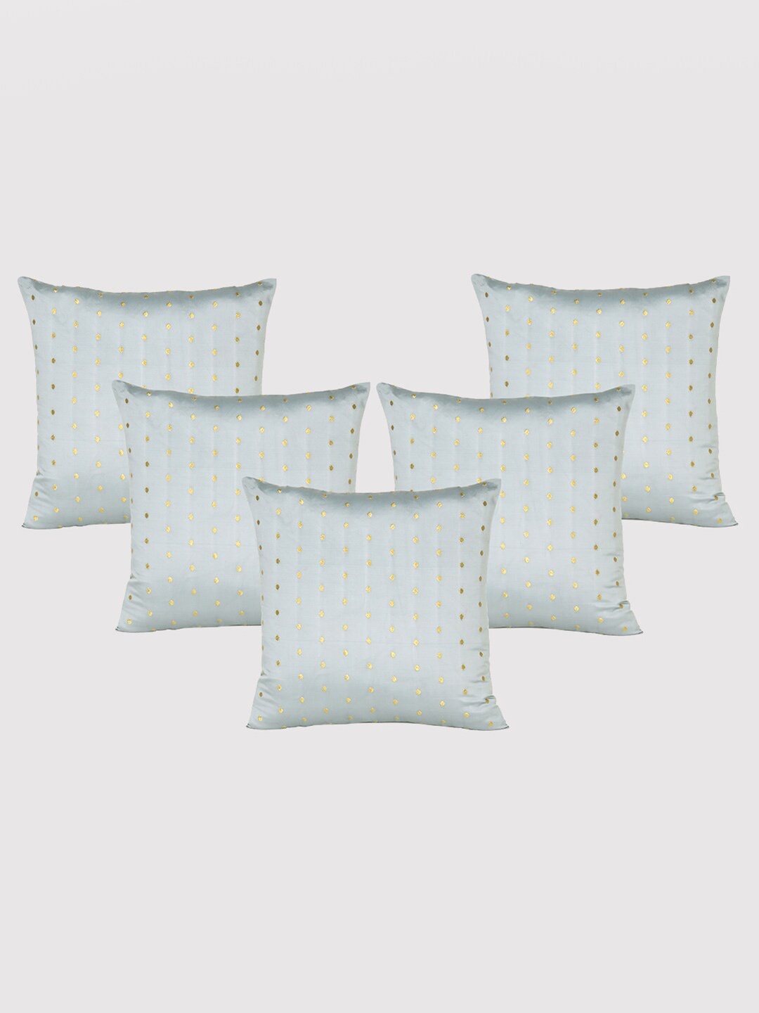 

OUSSUM Silver-Toned & Gold-Toned 5 Pieces Geometric Art Silk Square Cushion Covers