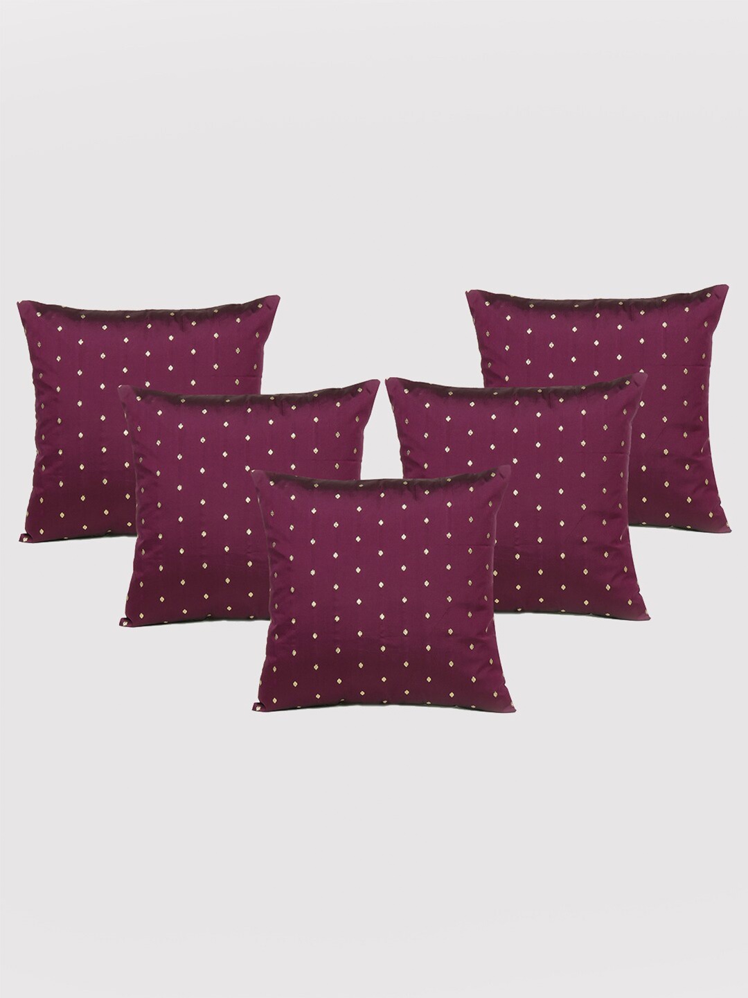 

OUSSUM Red & Gold-Toned 5 Pieces Geometric Art Silk Square Cushion Covers