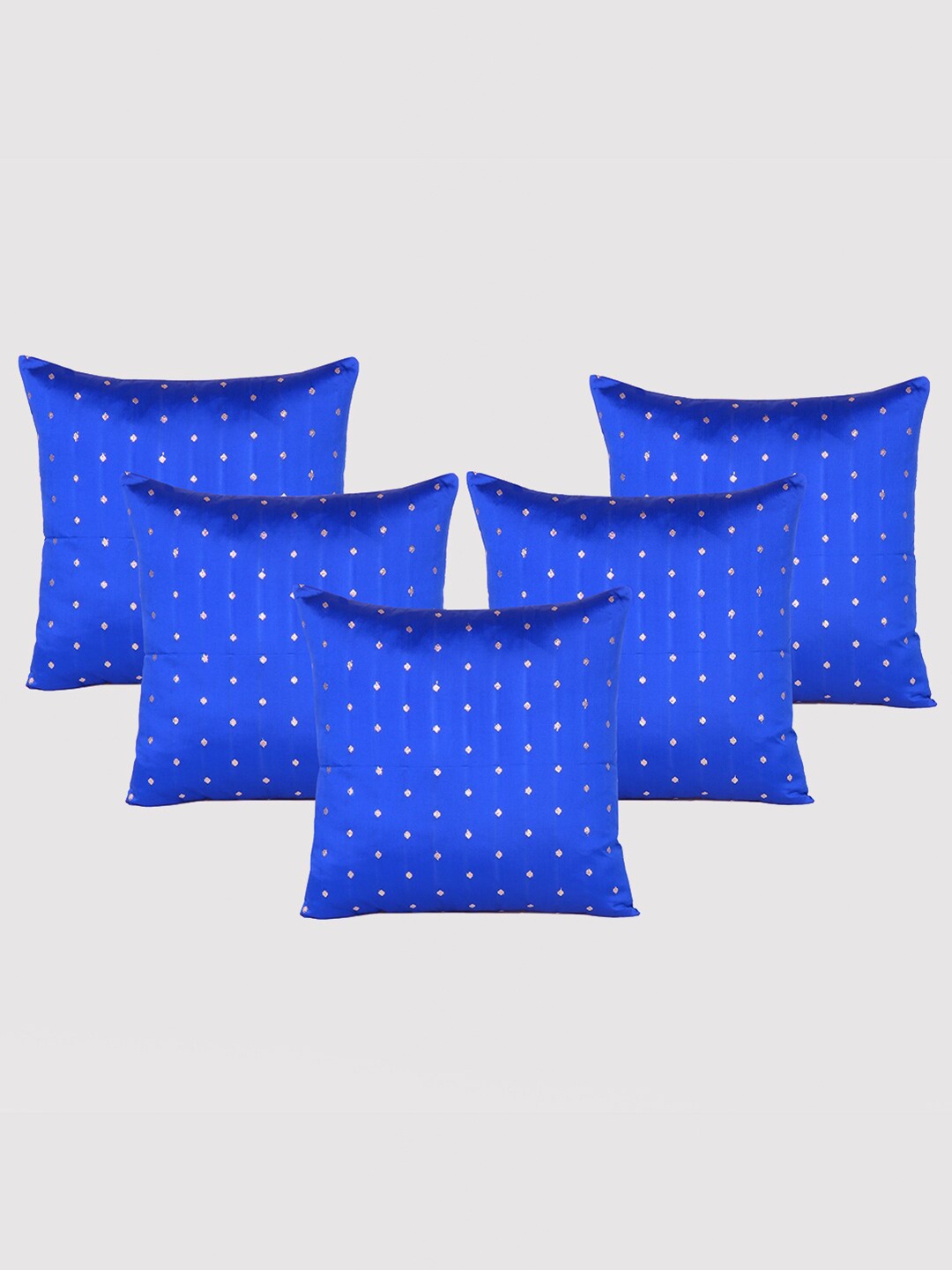 

OUSSUM 5 Pieces Blue & Gold-Toned Polka Dots Art Silk Square Cushion Covers