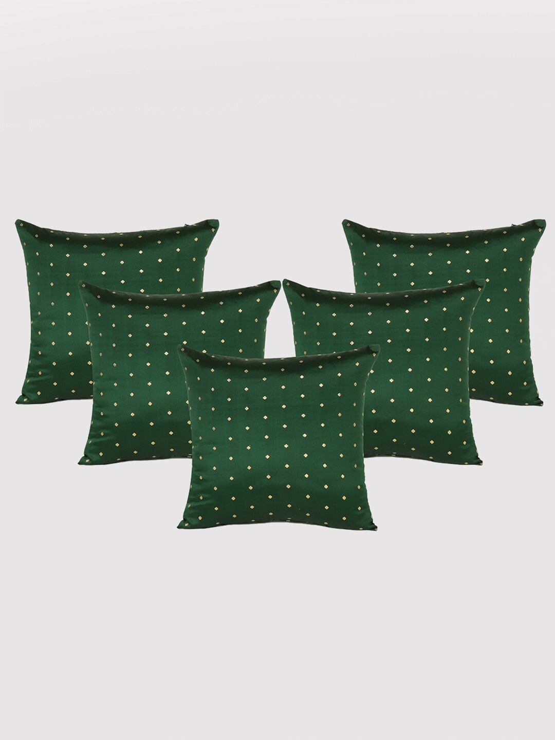 

OUSSUM 5 Pieces Green & Gold-Toned Polka Dots Art Silk Square Cushion Covers