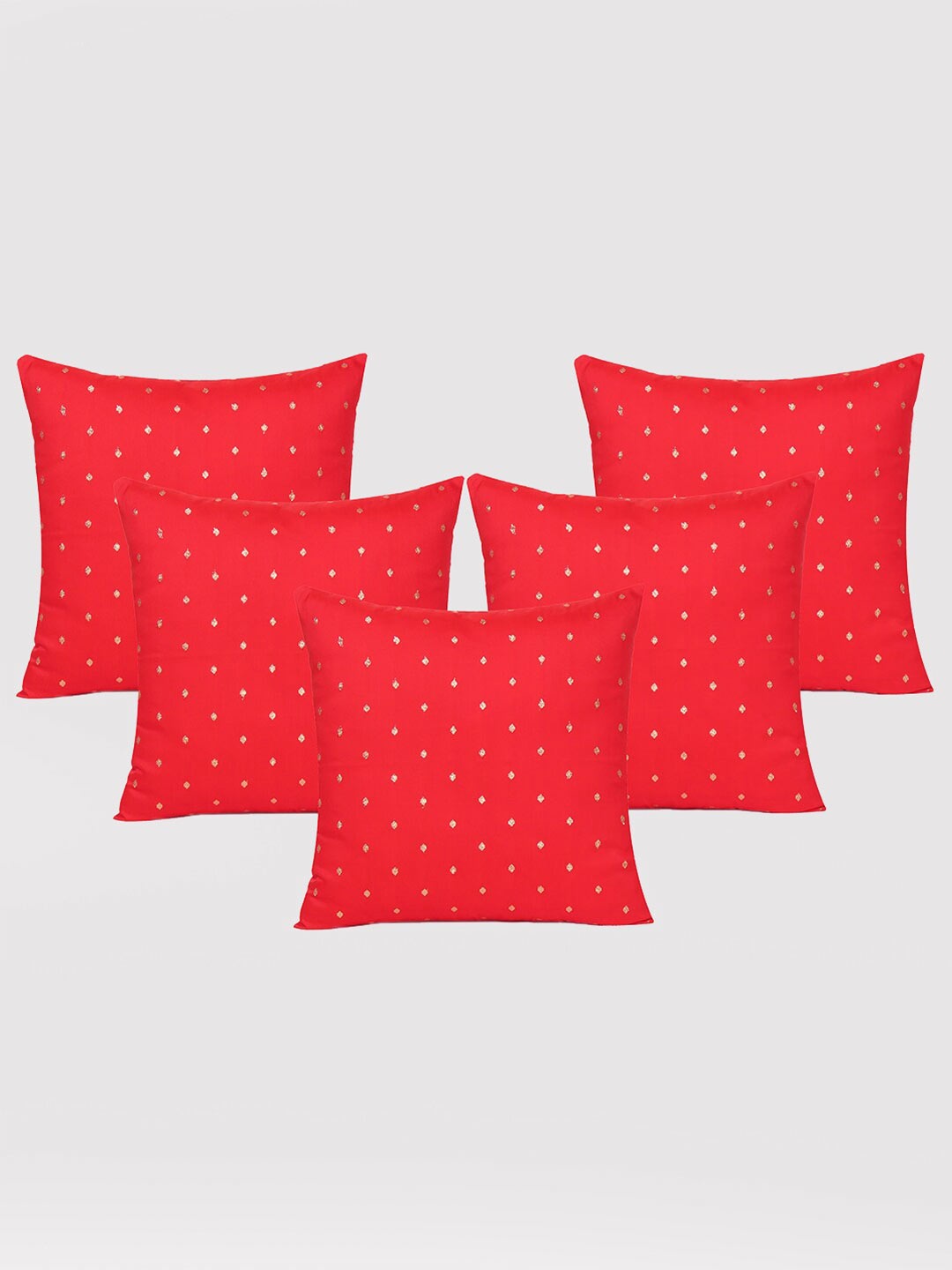 

OUSSUM 5 Pieces Red & Gold-Toned Polka Dots Art Silk Square Cushion Covers