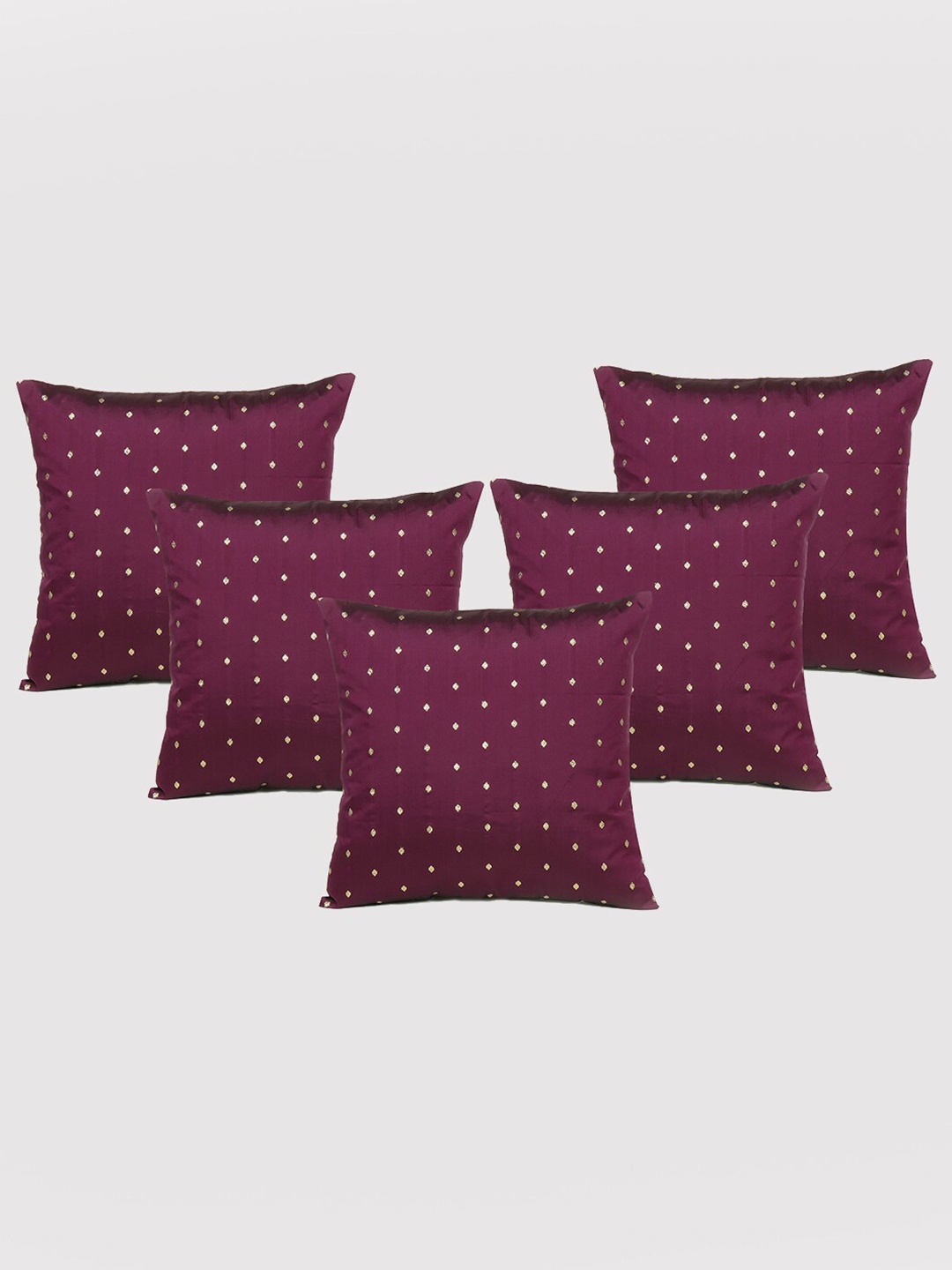 

OUSSUM 5 Pieces Burgundy Polka Dots Art Silk Square Cushion Covers