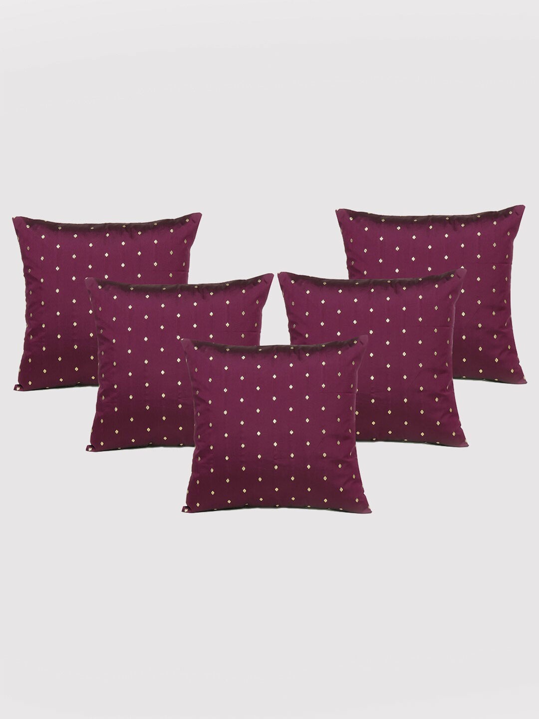 

OUSSUM 5 Pieces Burgundy & Gold-Toned Polka Dots Art Silk Square Cushion Covers