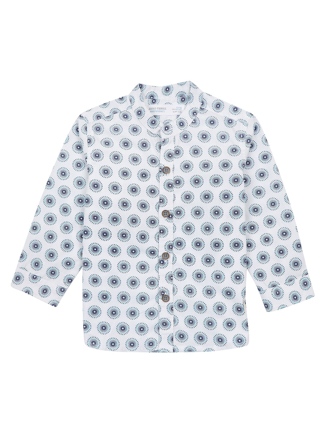 

ZERO THREE Boys Comfort Fit Geometric Printed Cotton Casual Shirt, White