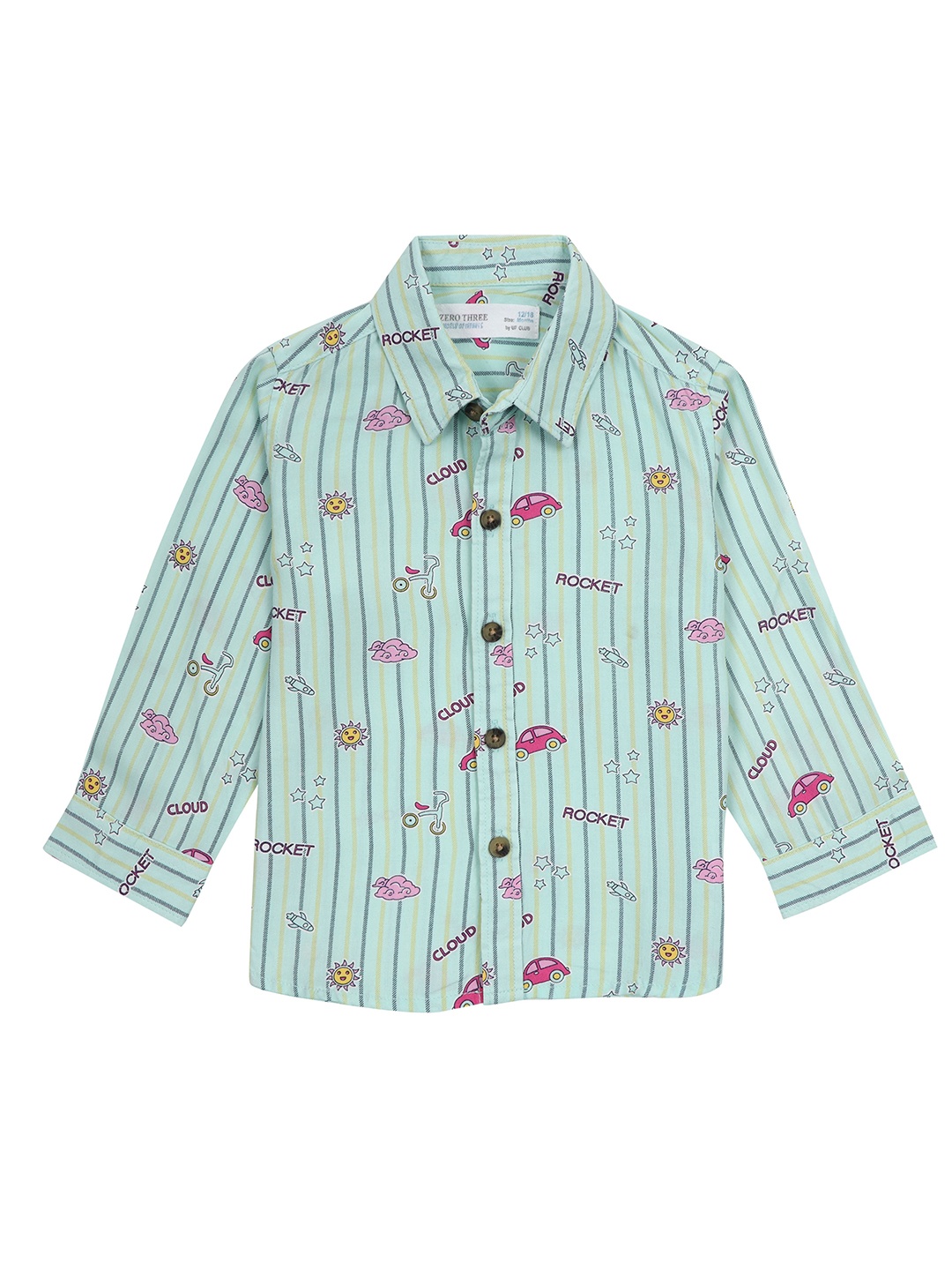 

ZERO THREE Boys Comfort Fit Conversational Printed Cotton Casual Shirt, Green