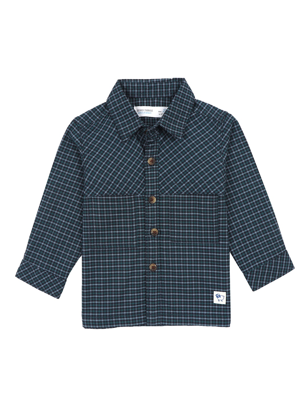 

ZERO THREE Boys Comfort Fit Checked Pure Cotton Casual Shirt, Navy blue